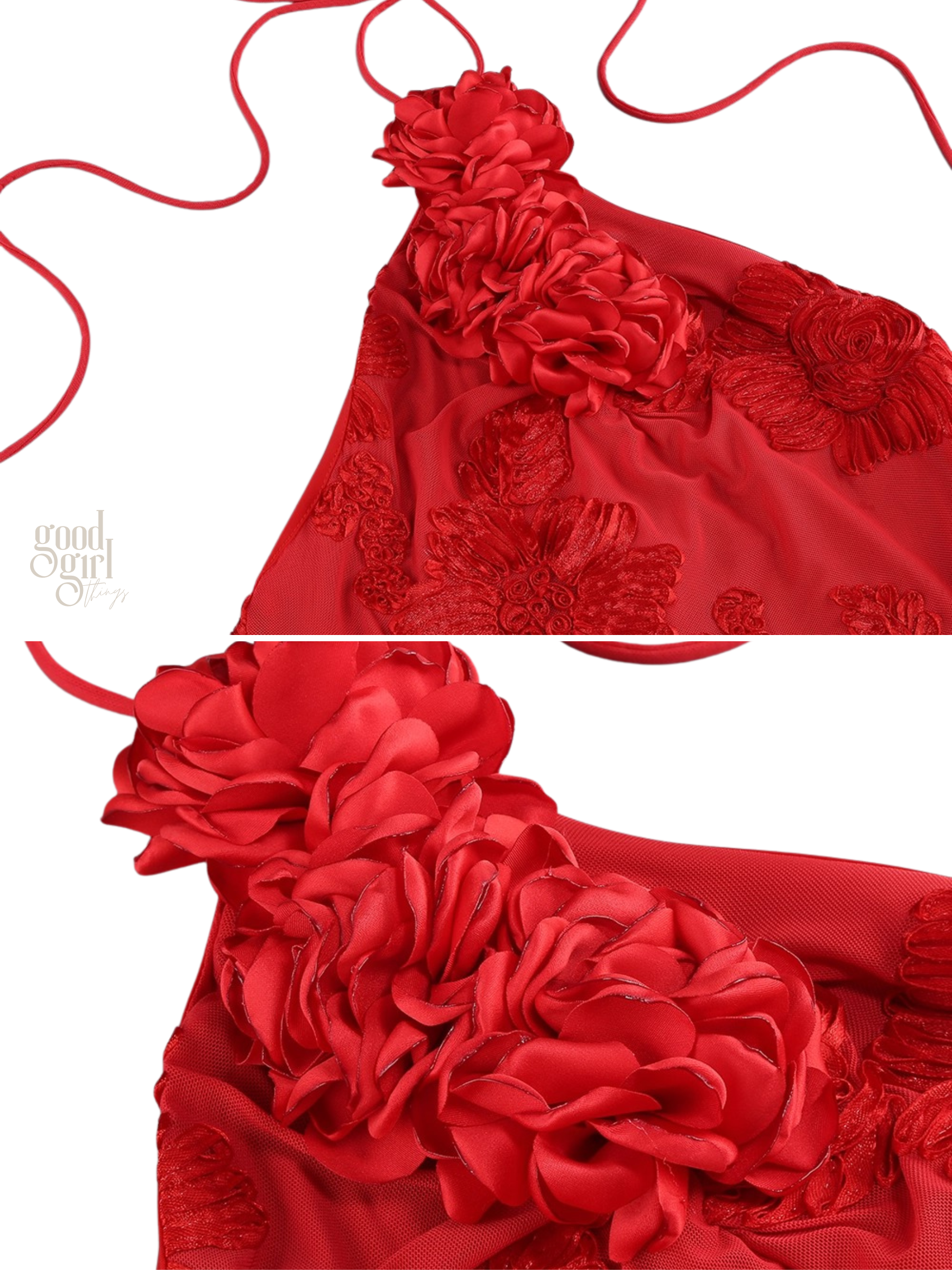 Dua Floral Appliqué Mermaid Dress in Red
