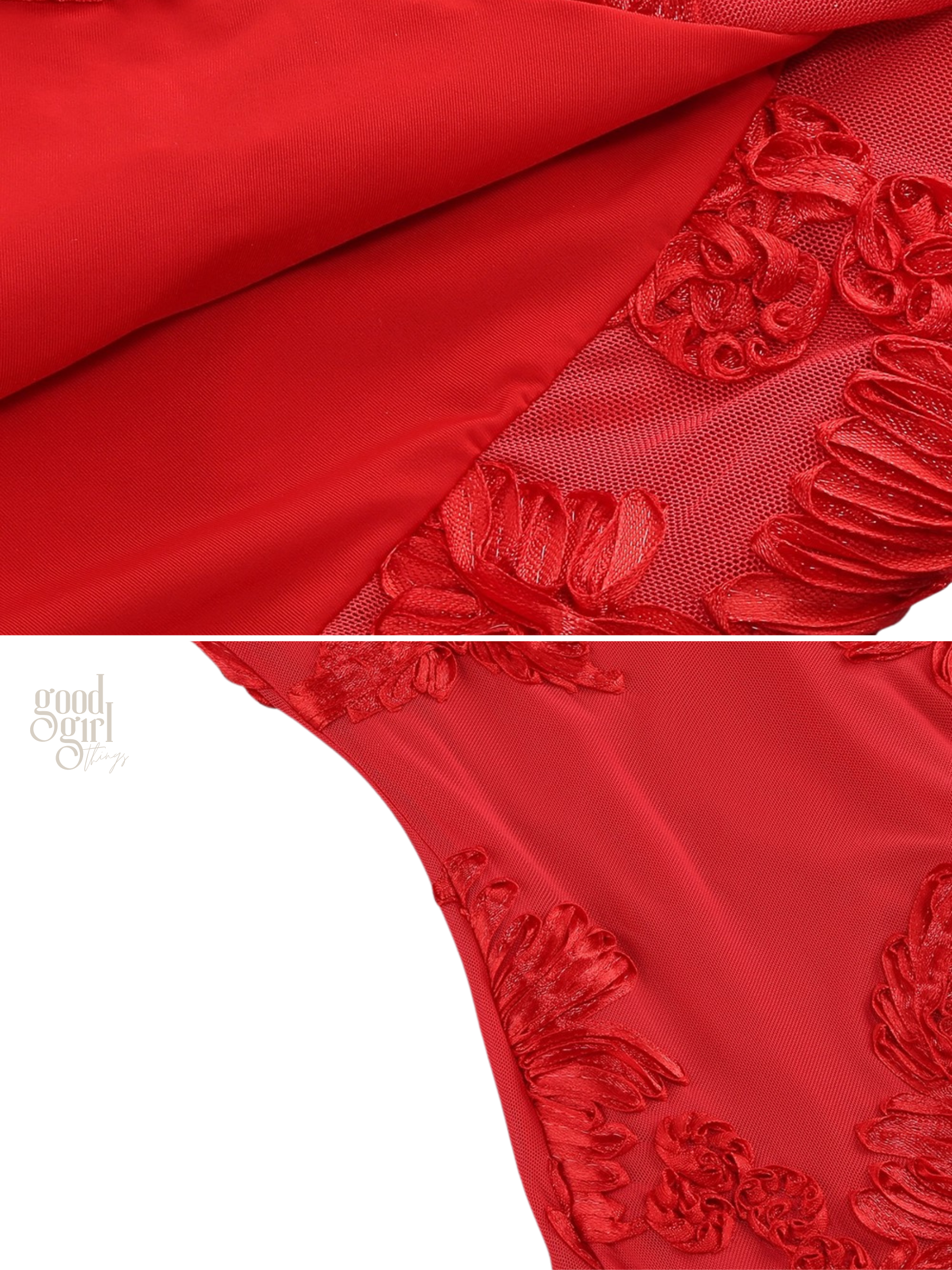 Dua Floral Appliqué Mermaid Dress in Red