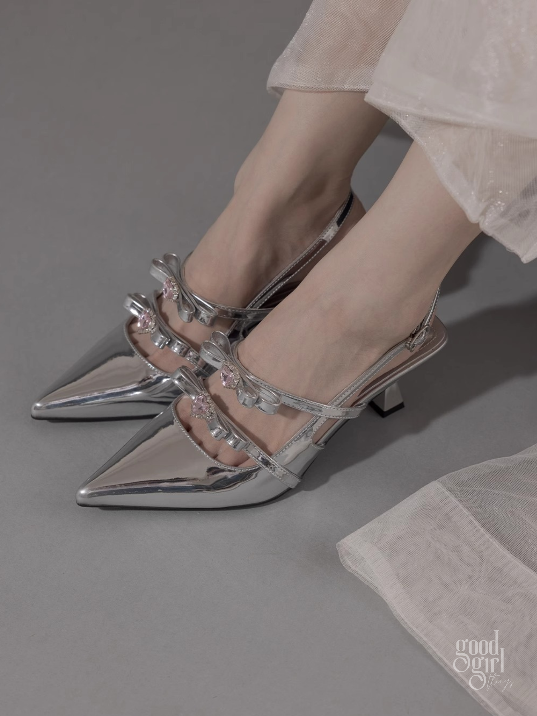 Eeva Slingback Heels with Rhinestone Bows