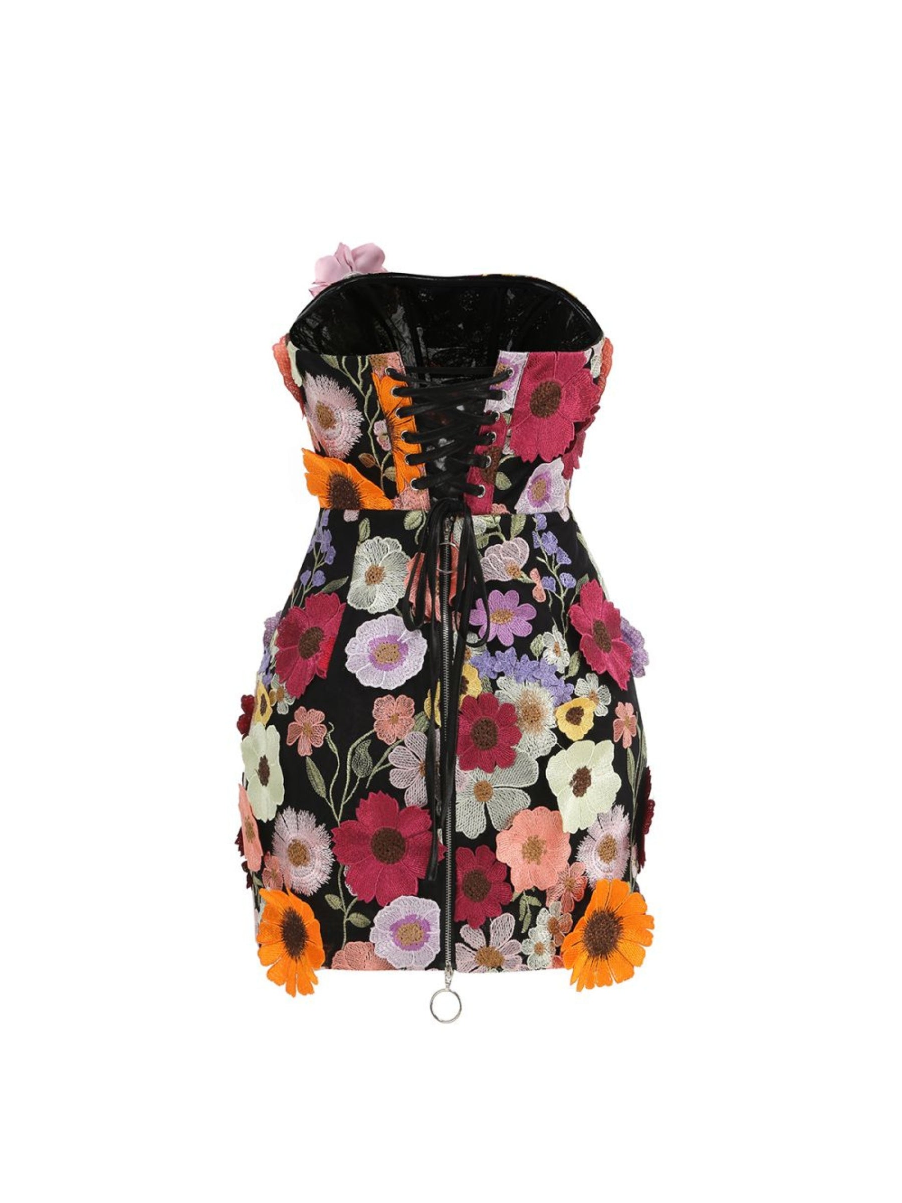 Belen Floral Mini Dress in Black