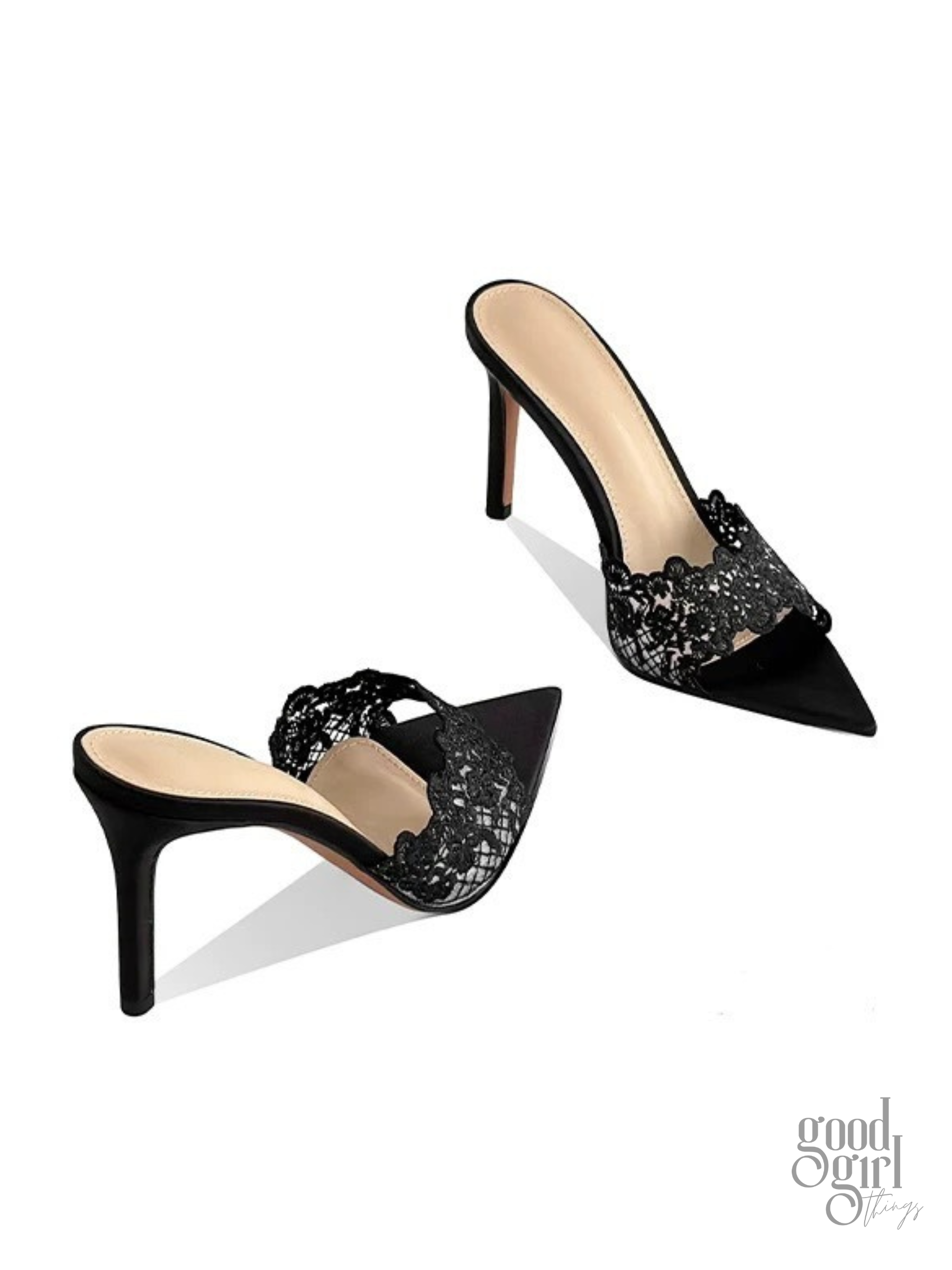 Nisa Lace Pointed-Toe Heeled Mules