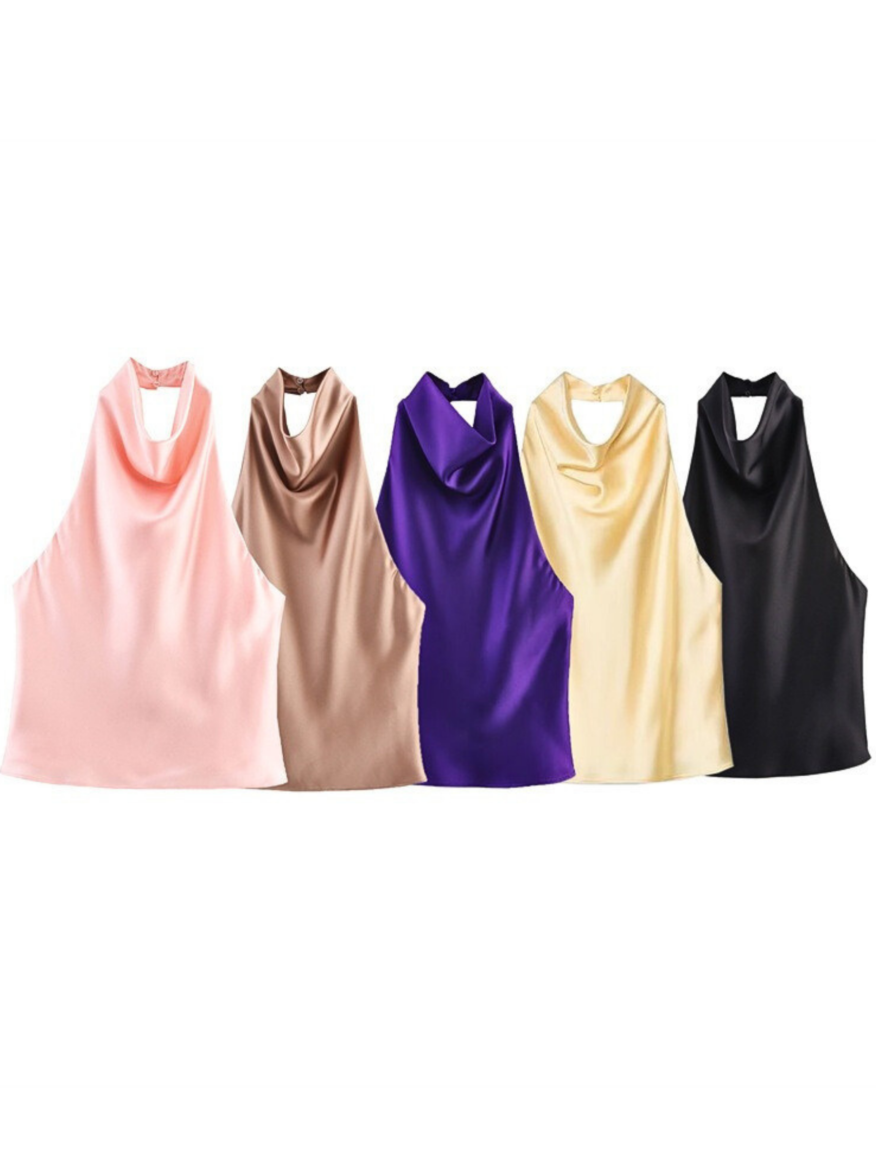 Akila Satin Button-Up Backless Top