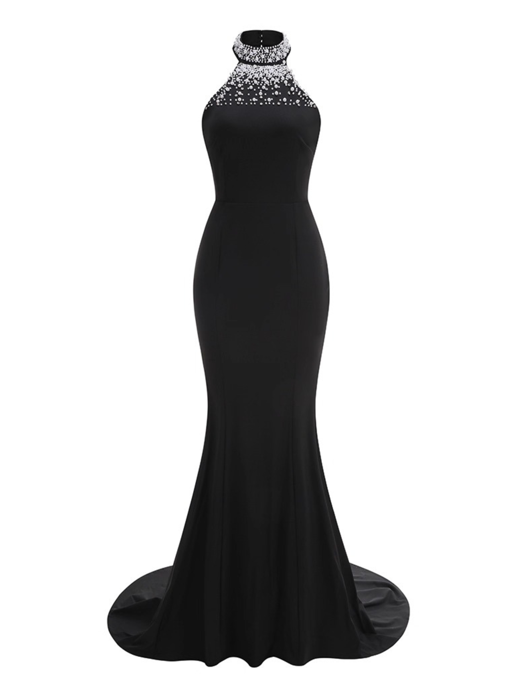 Sylvie Pearl Embellished High Neck Mermaid Gown