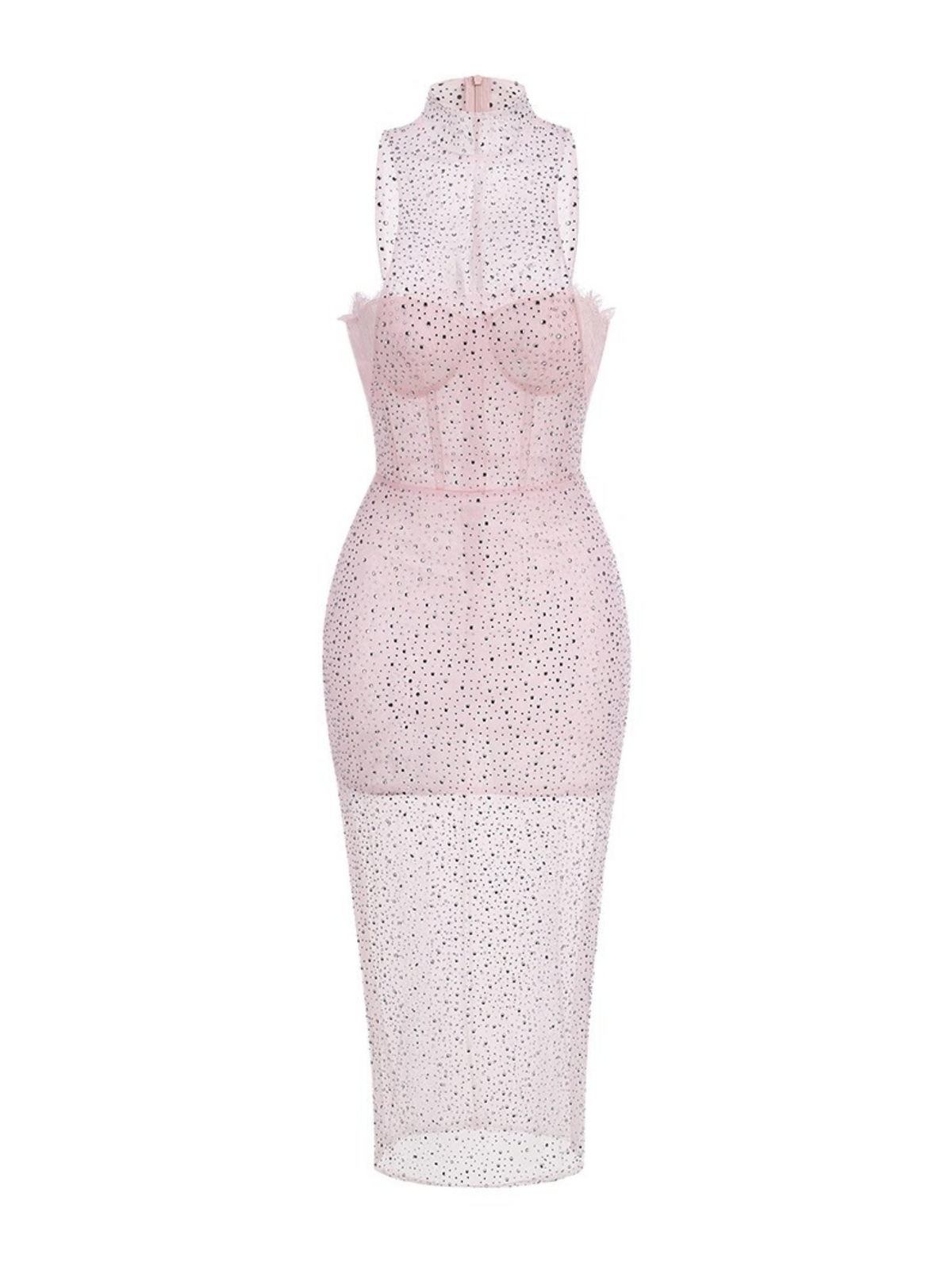 Jade Sheer Rhinestone Mesh Midi Dress
