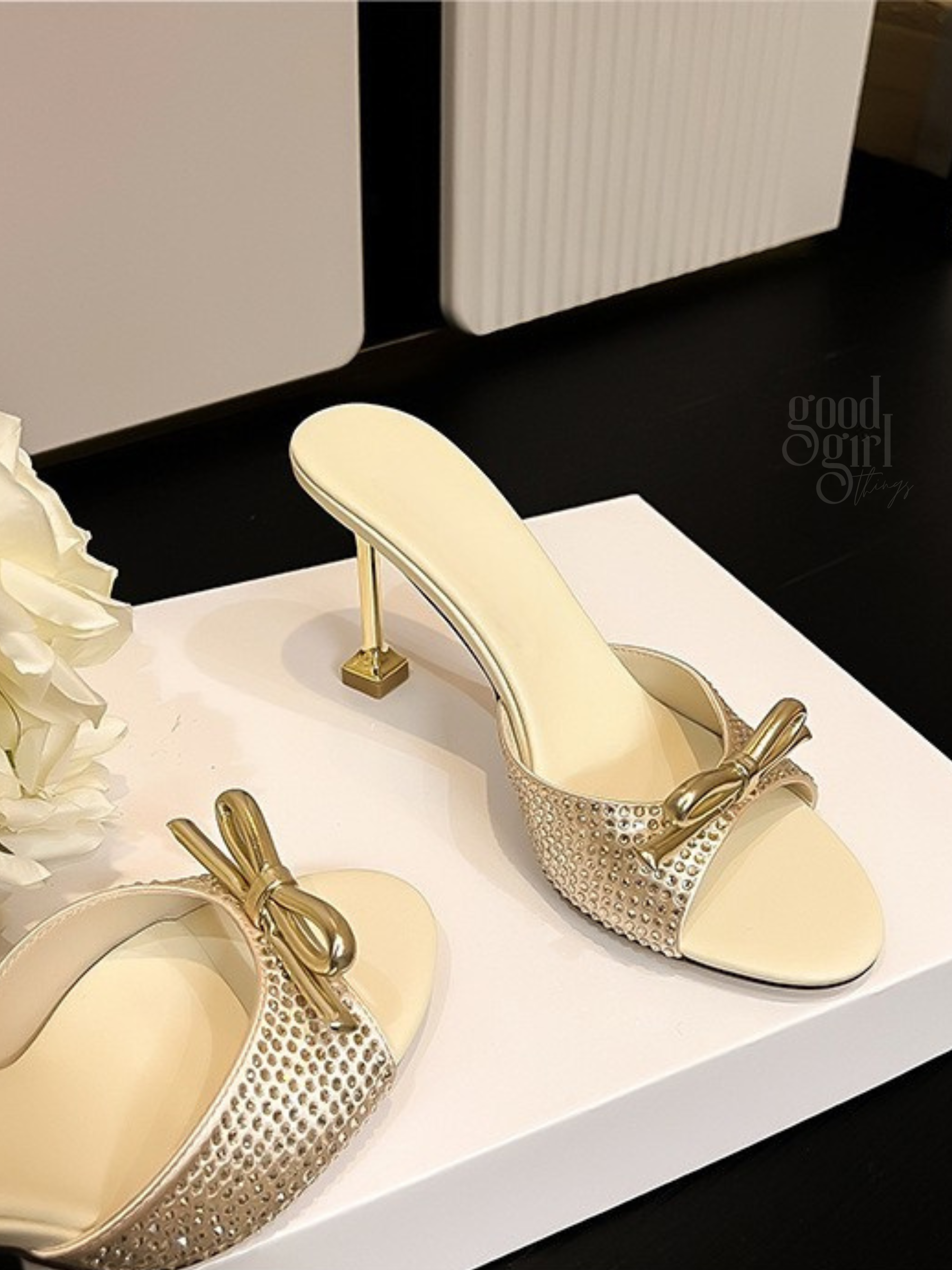 Bliss Crystal Bow Stiletto Mules