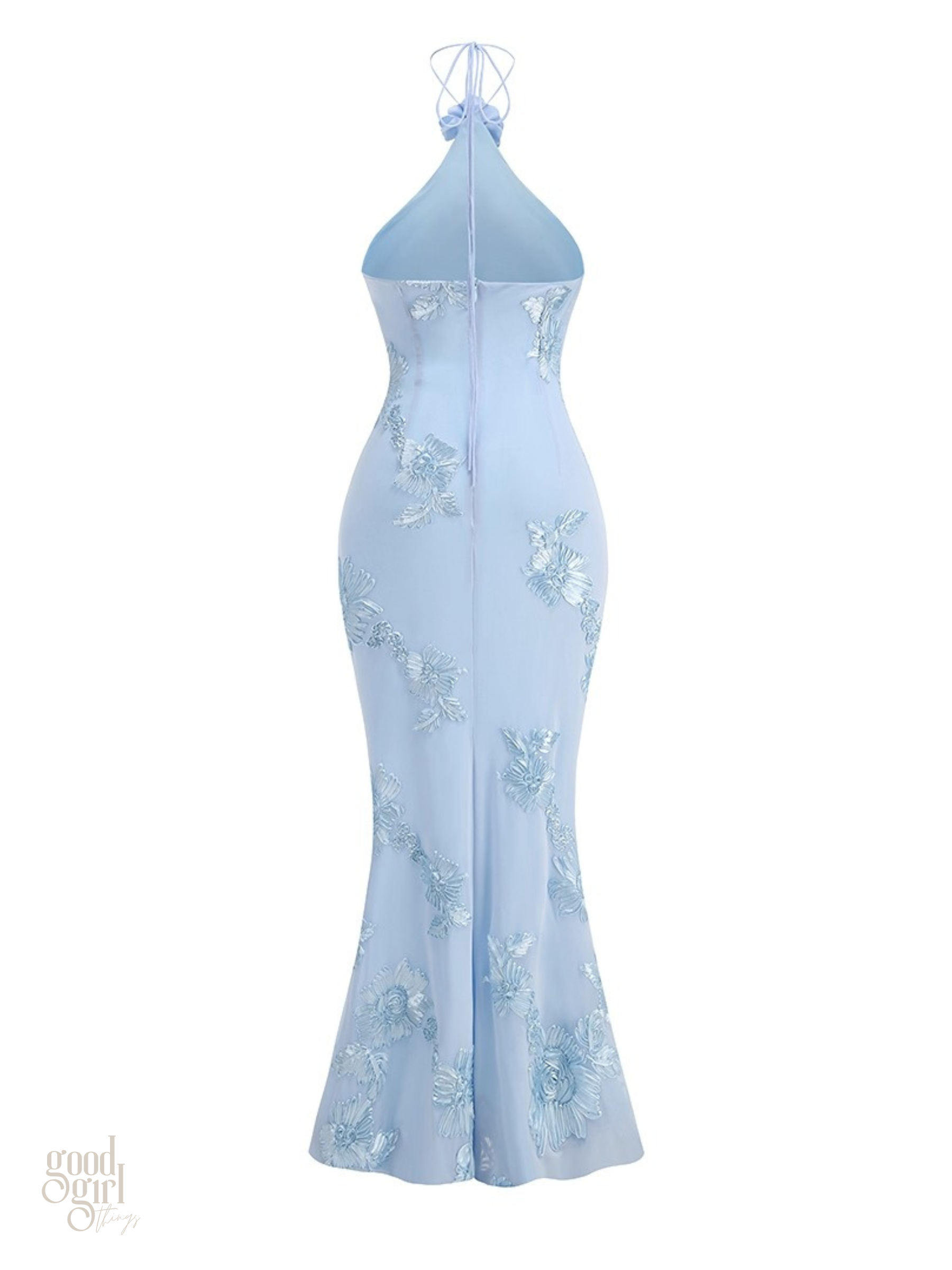Dua Floral Appliqué Mermaid Dress in Red