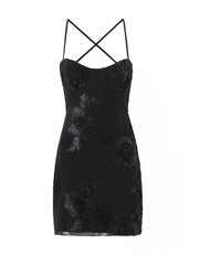Evelyn Floral Embroidered Cross-Back Mini Dress