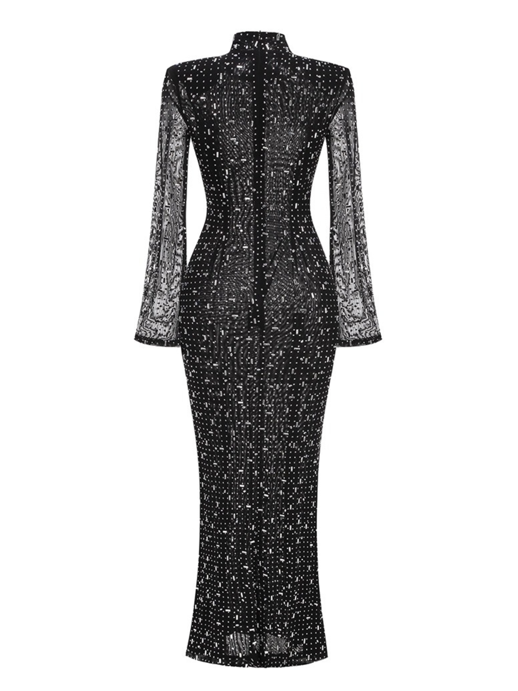 Sylvie High Neck Long Sleeve Rhinestone Gown