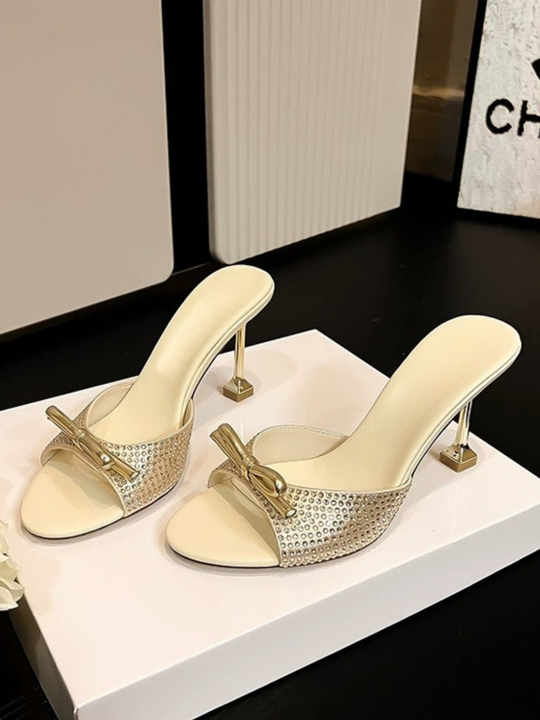 Bliss Crystal Bow Stiletto Mules