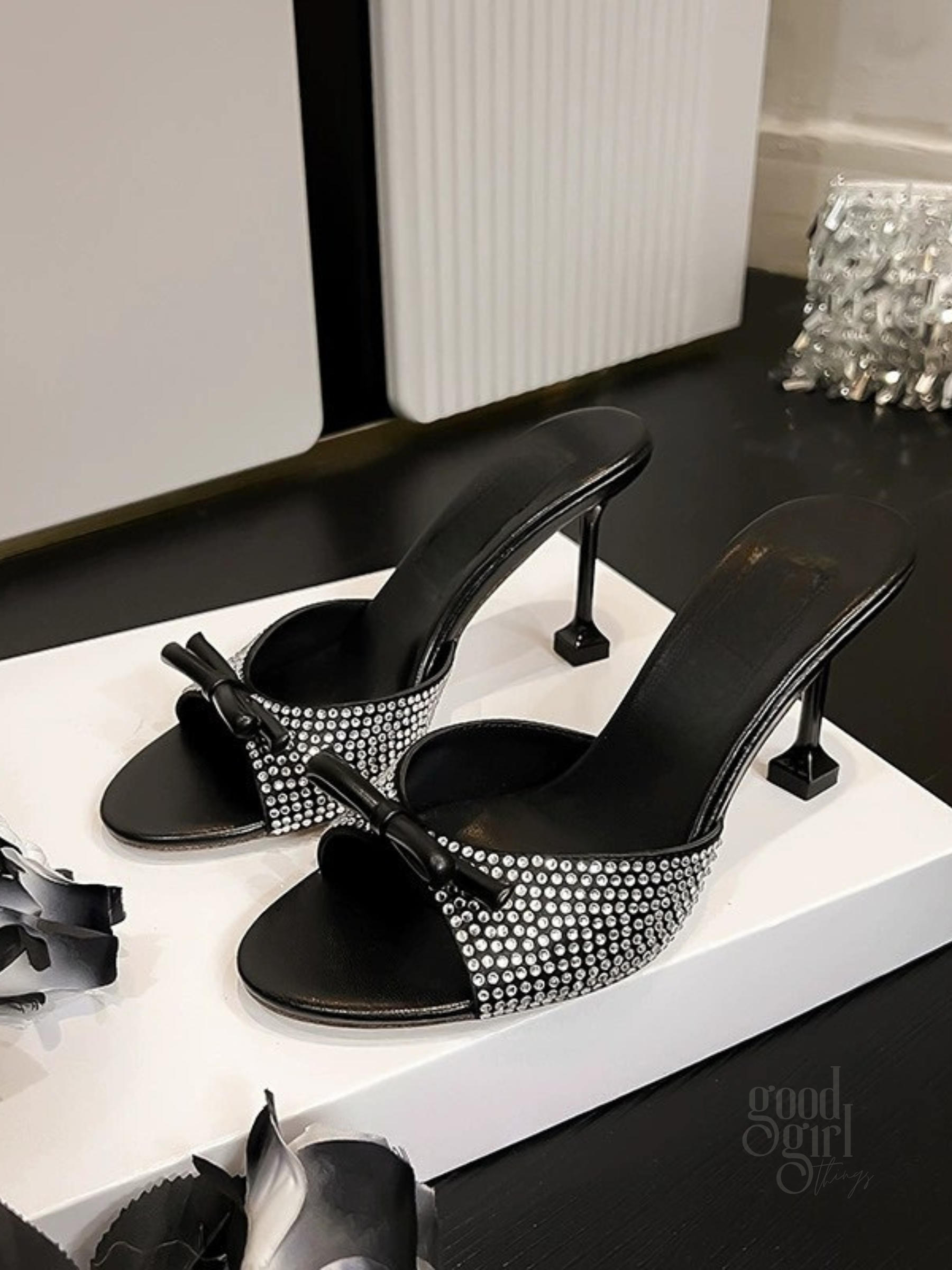 Bliss Crystal Bow Stiletto Mules