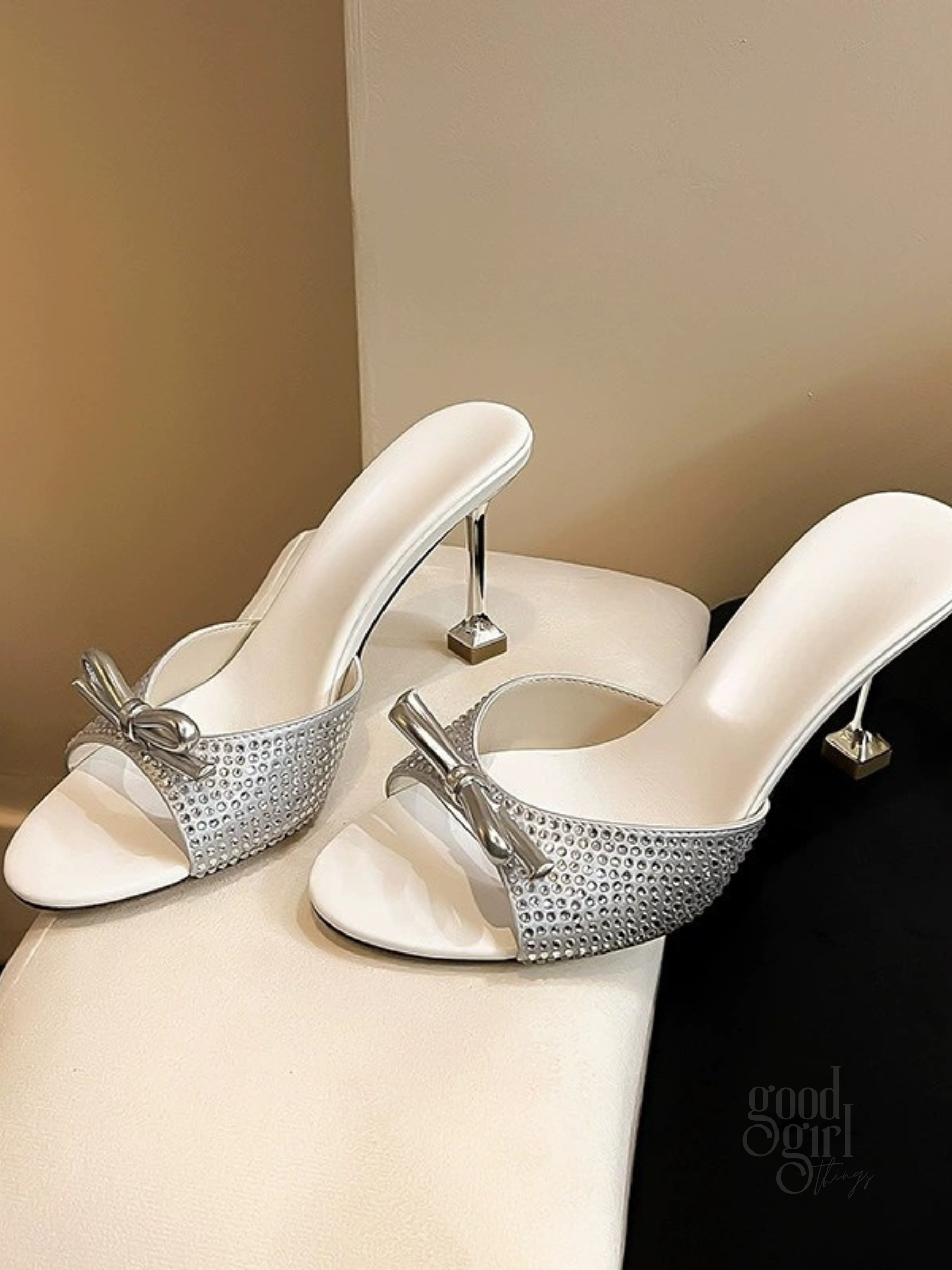 Bliss Crystal Bow Stiletto Mules