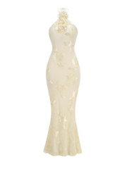 Dua Floral Appliqué Mermaid Dress in Red