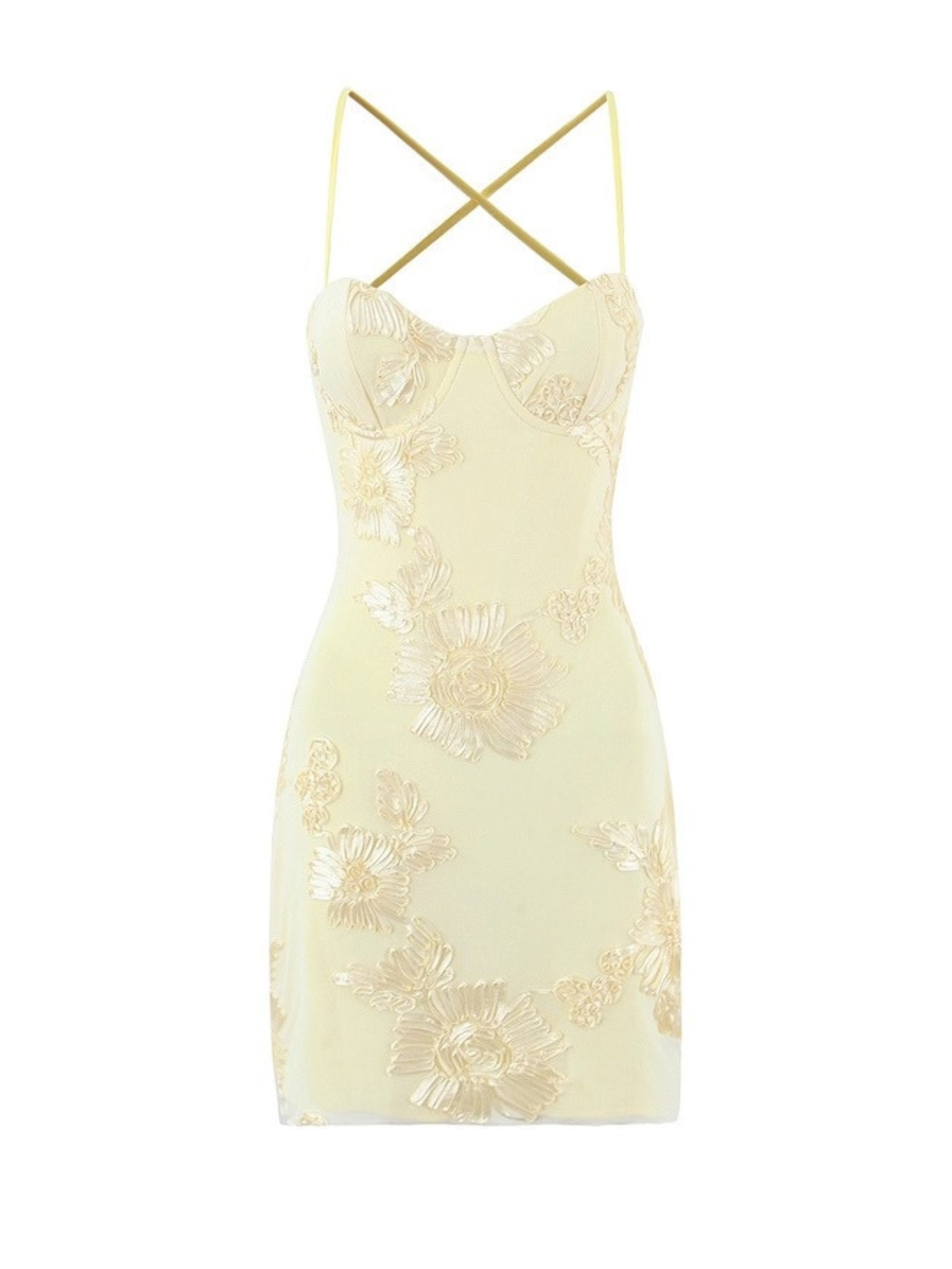 Evelyn Floral Embroidered Cross-Back Mini Dress