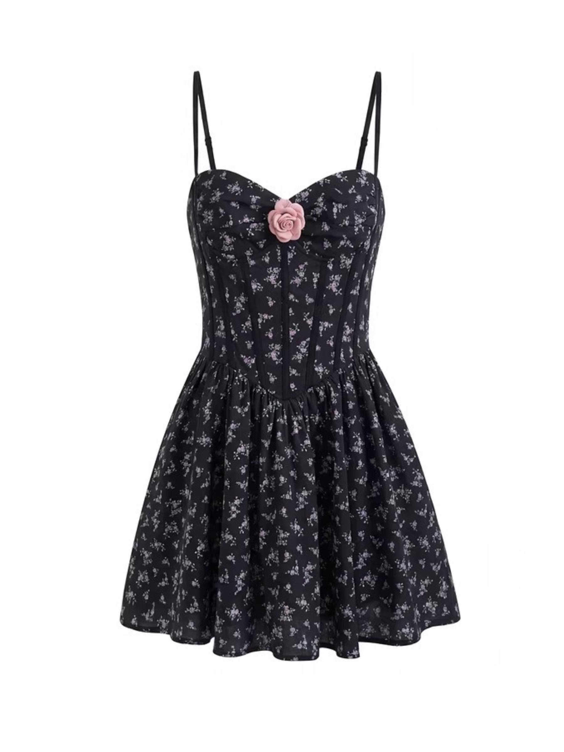 Noir Bloom Rose Corset Mini Dress