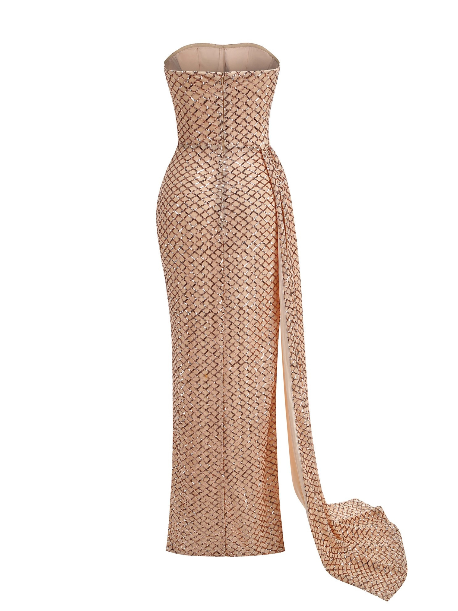 Blake Strapless Sequin Gown with Draped Train