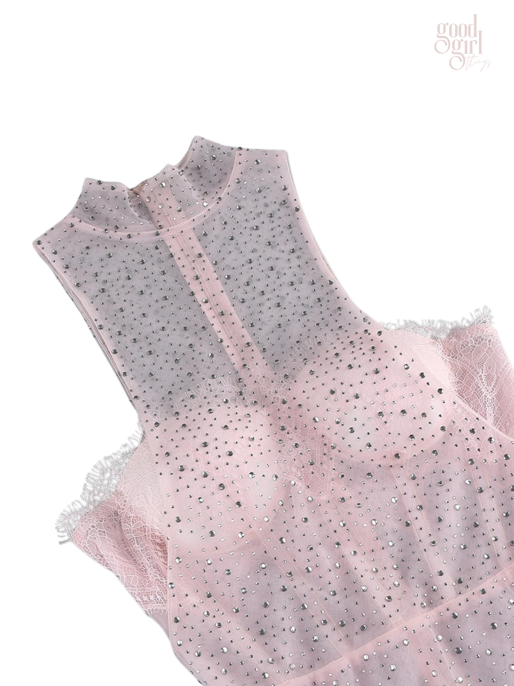 Jade Sheer Rhinestone Mesh Midi Dress