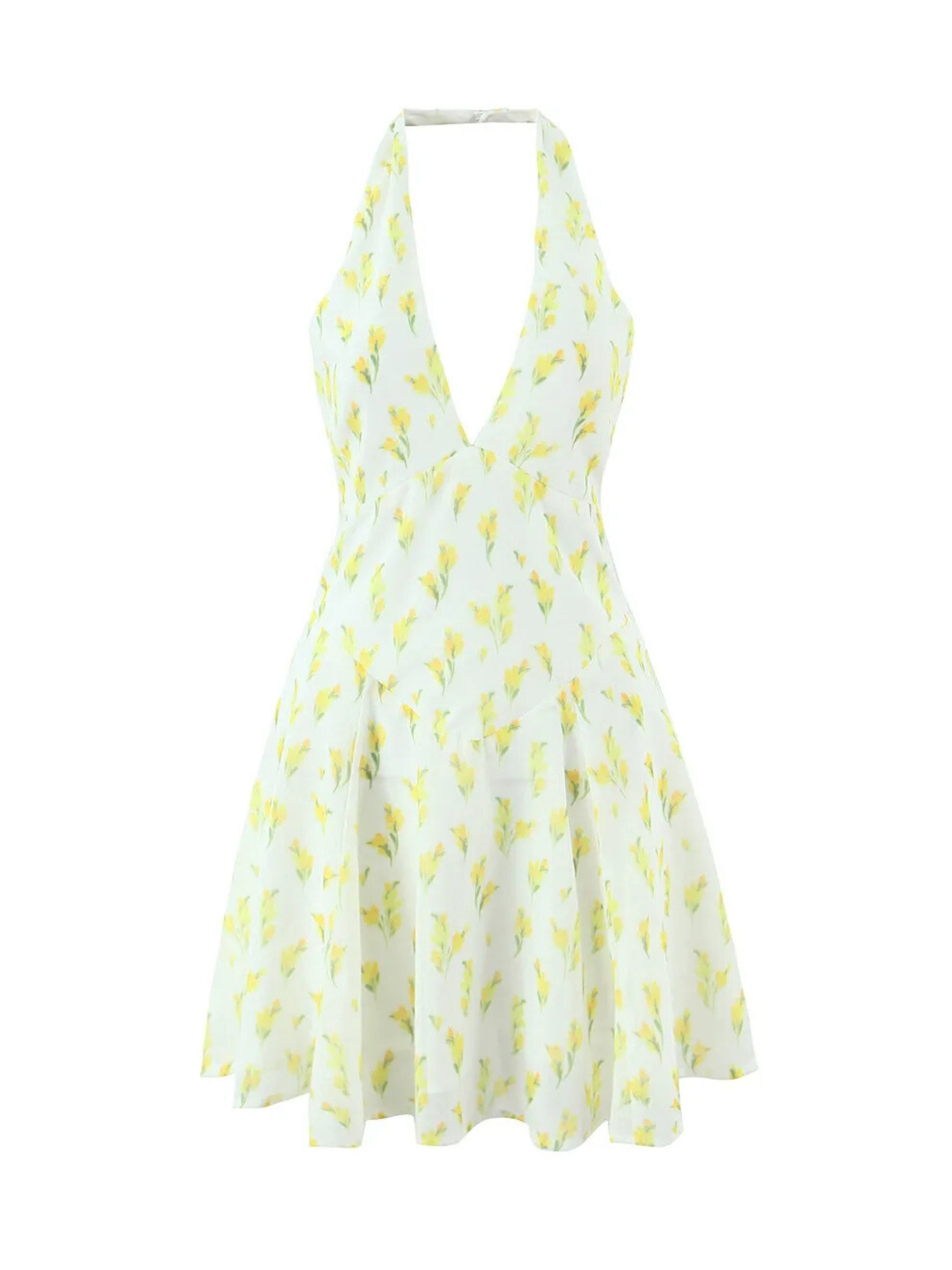 Clara Lemon Floral Halter Mini Dress