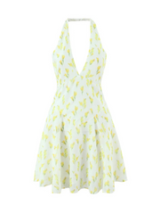 Clara Lemon Floral Halter Mini Dress