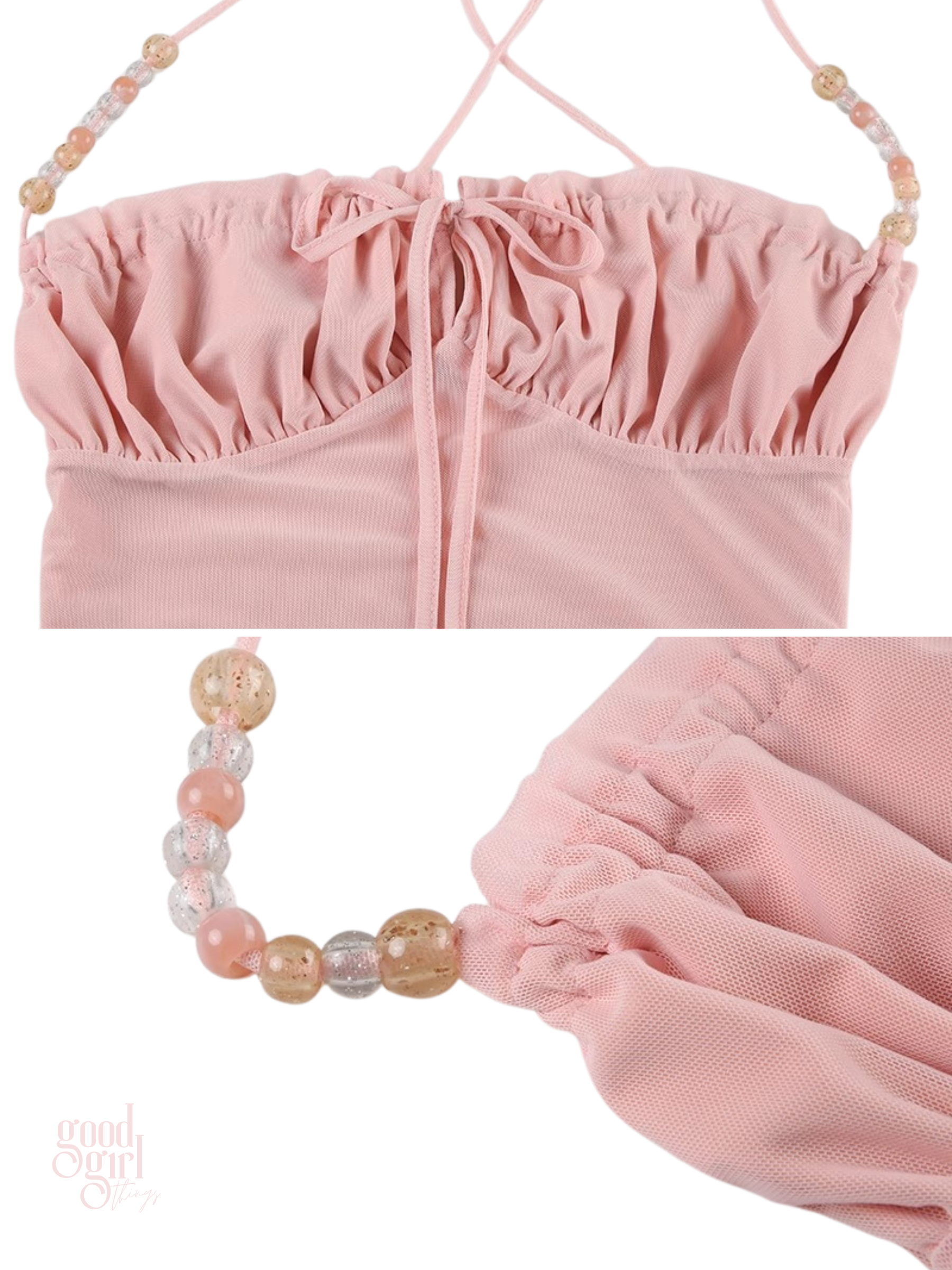Elivia Beaded Strap Ruched Top