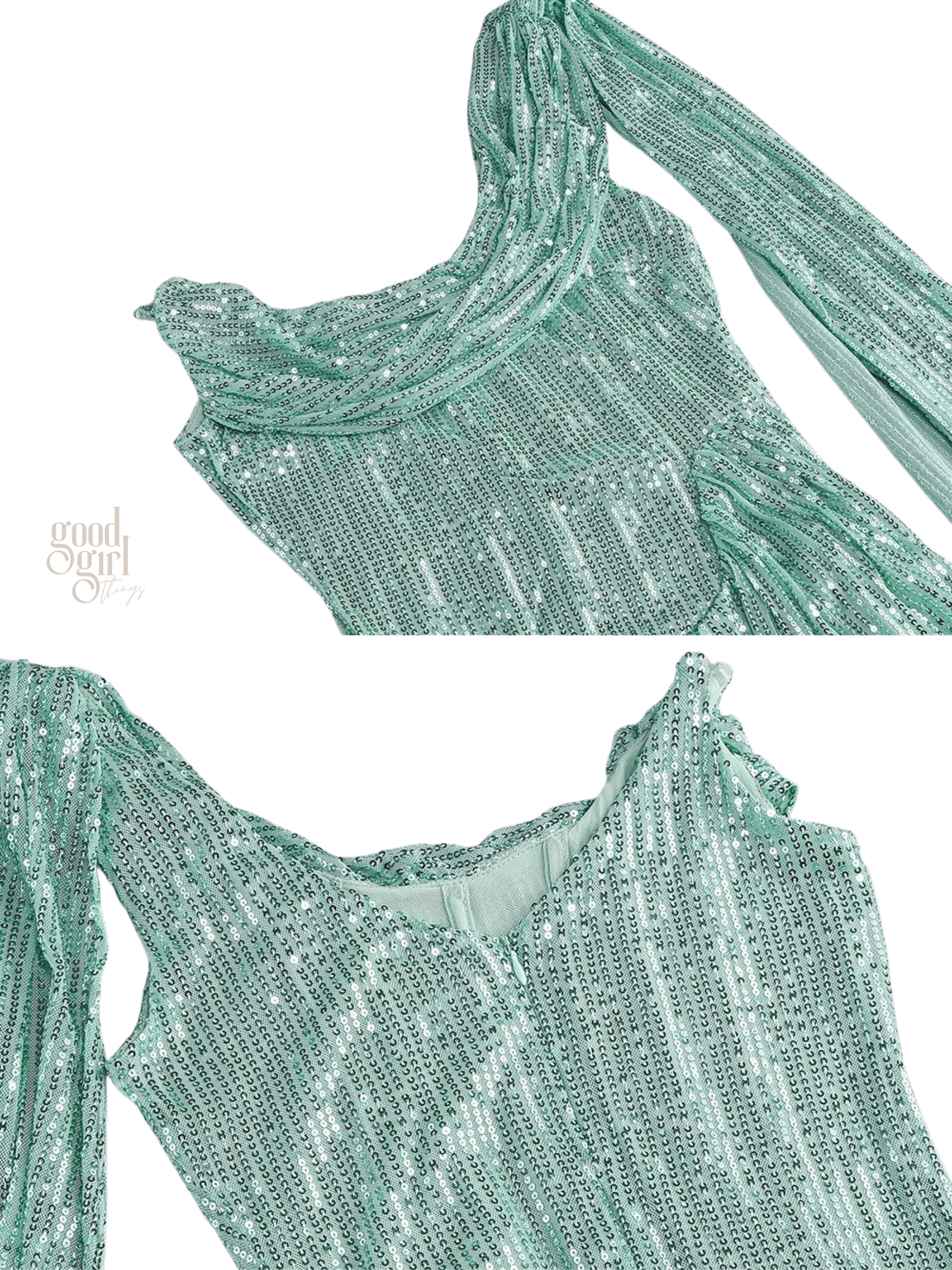 Alina One-Sleeve Sequin Cowl Gown