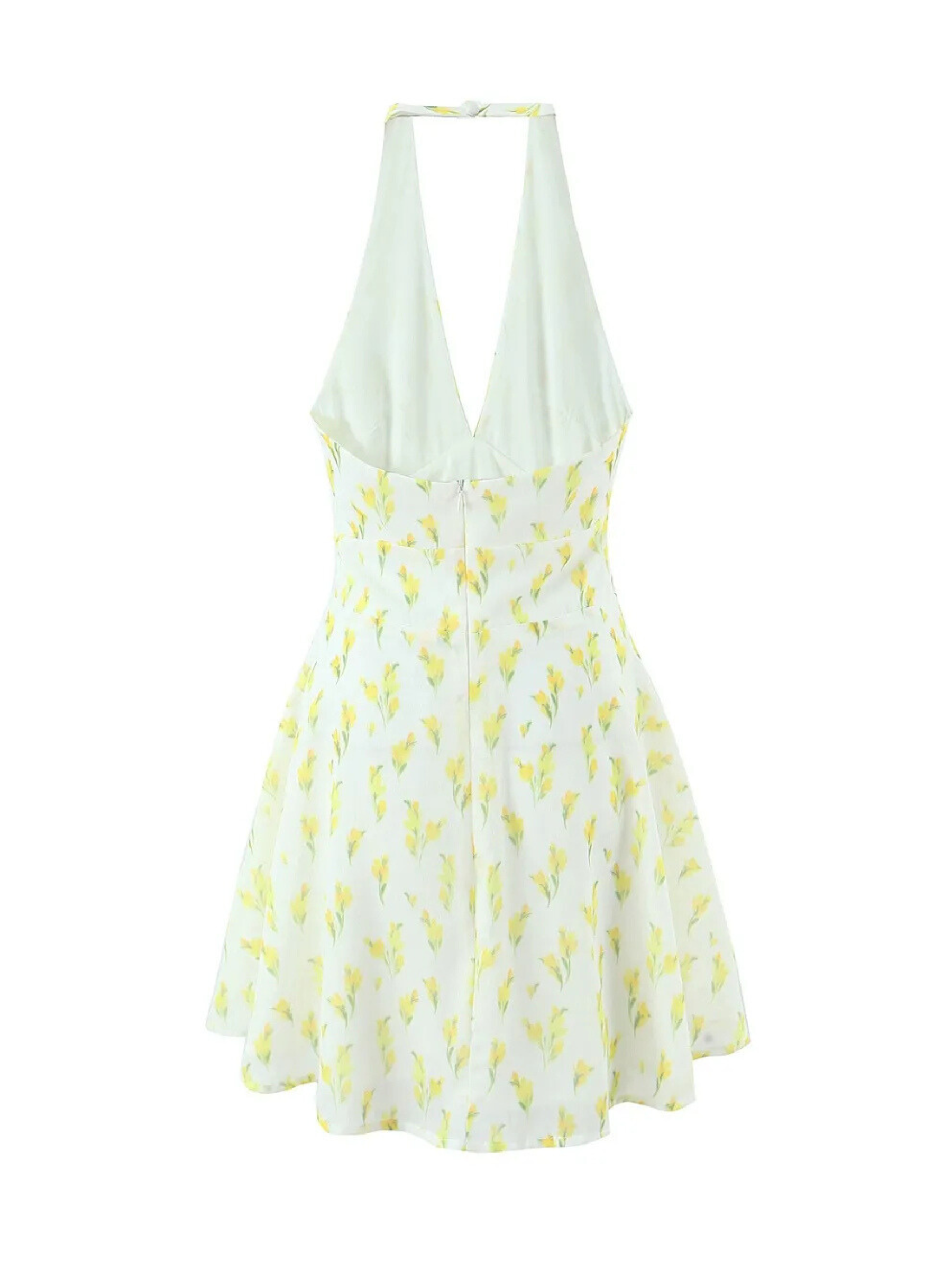 Clara Lemon Floral Halter Mini Dress
