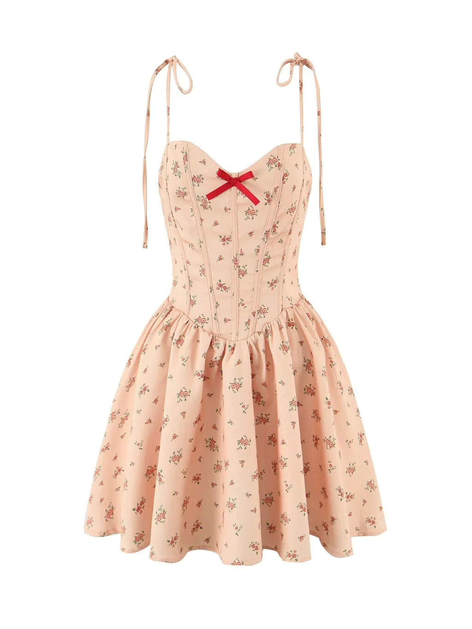 London Peach Corset-Style Floral Mini Dress