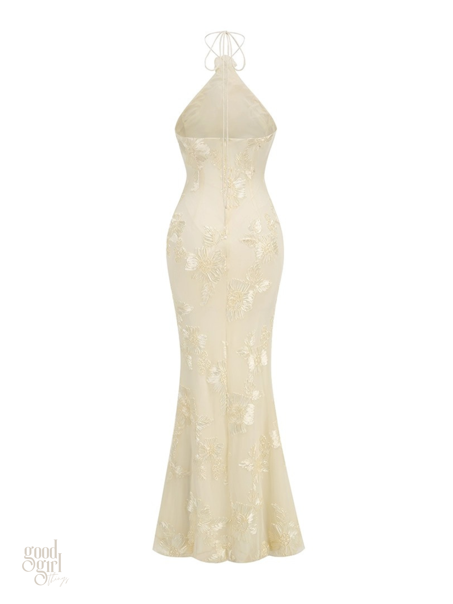 Dua Floral Appliqué Mermaid Dress in Red