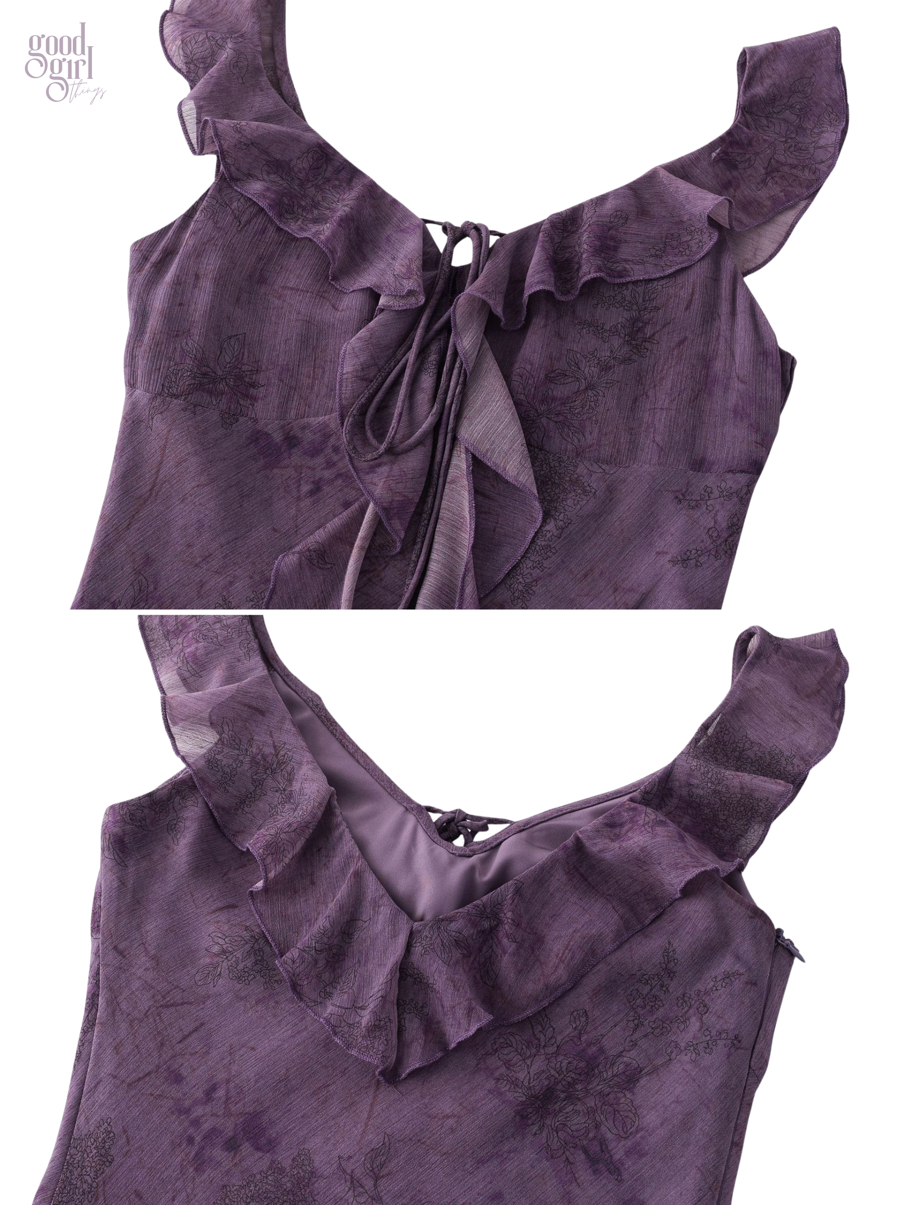 Alina Violet Sheer Ruffle Maxi Dress