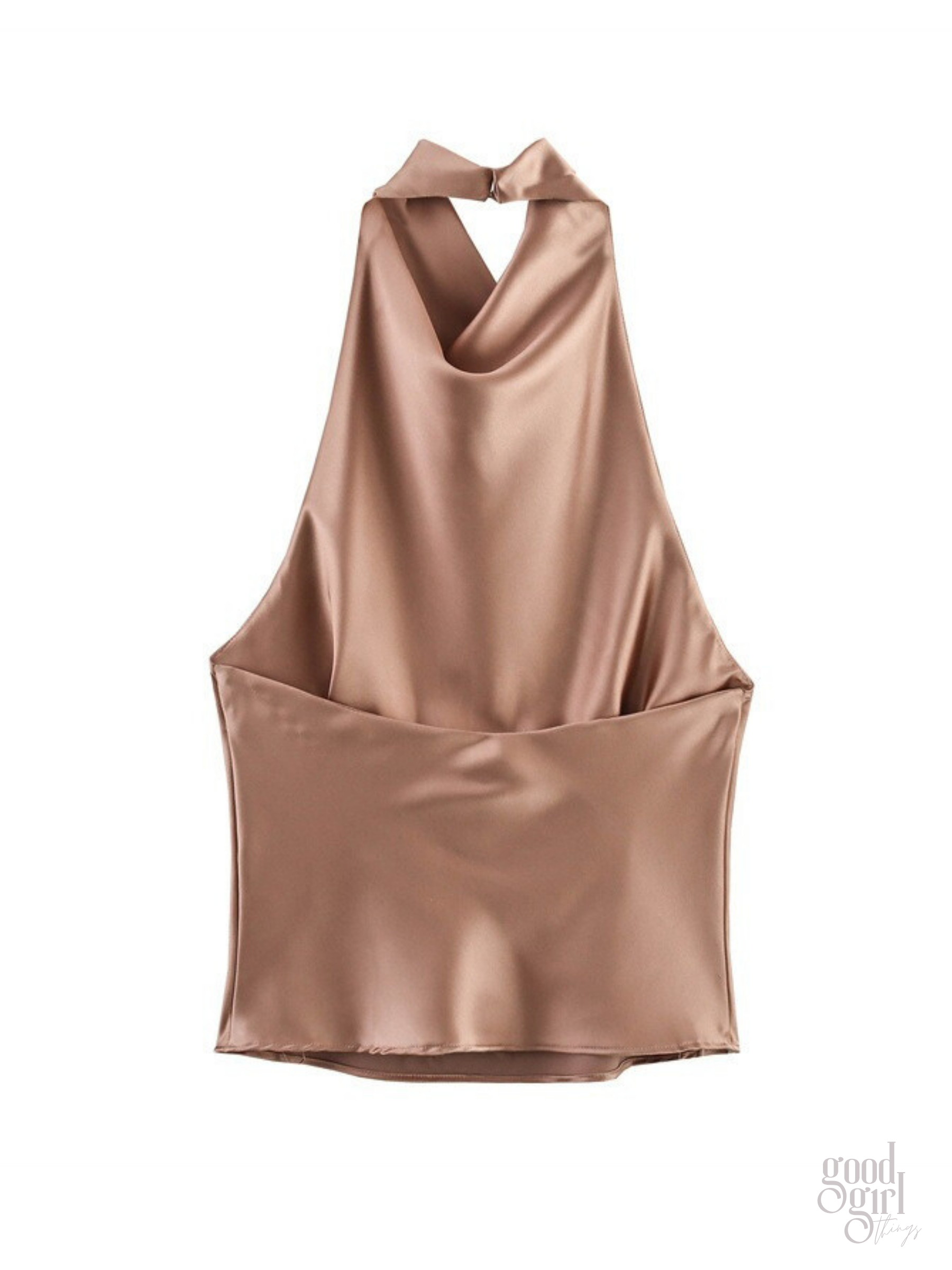 Akila Satin Button-Up Backless Top