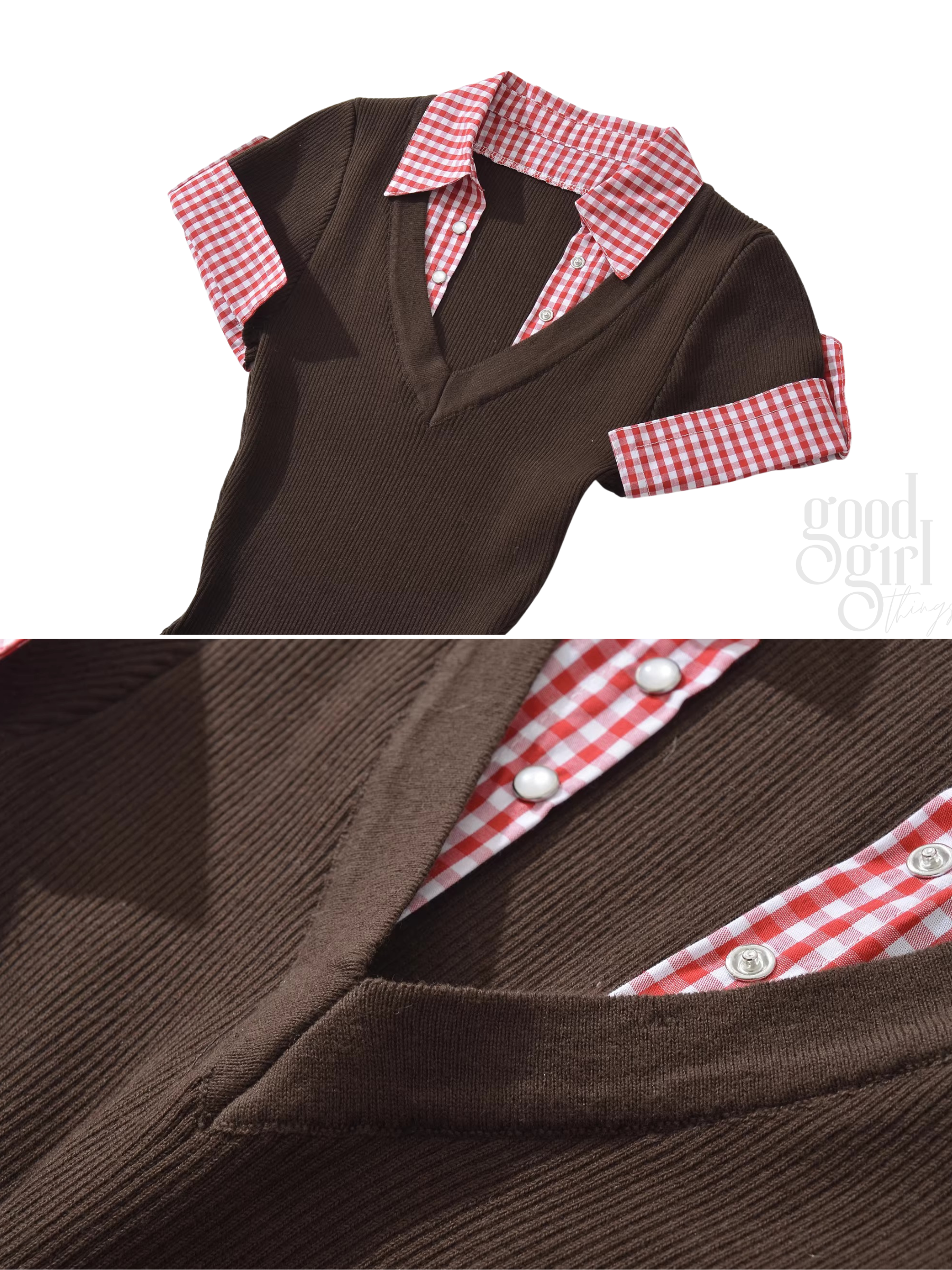 Elva Gingham Collar Knit Mini Dress