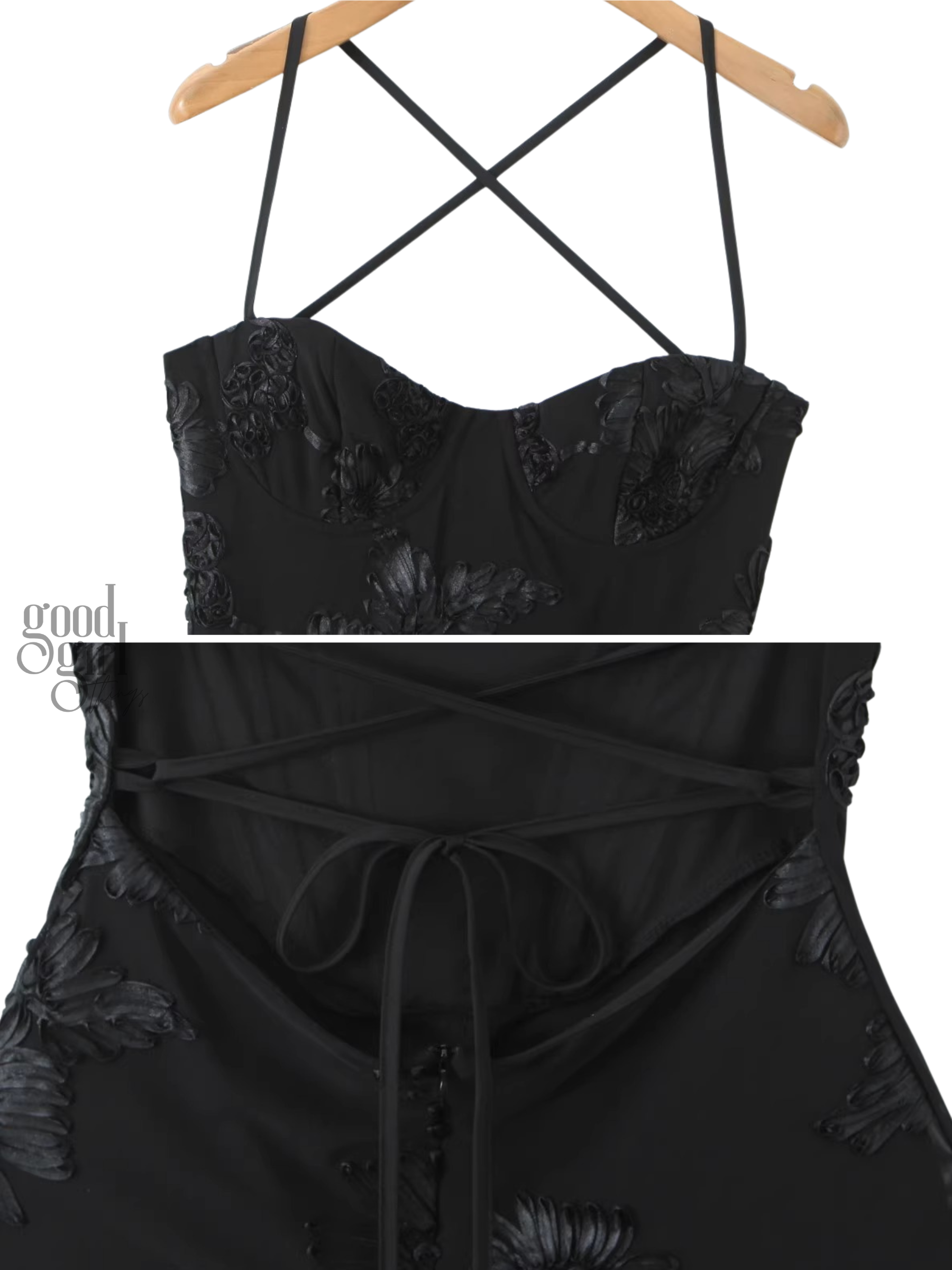Evelyn Floral Embroidered Cross-Back Mini Dress