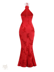 Dua Floral Appliqué Mermaid Dress in Red