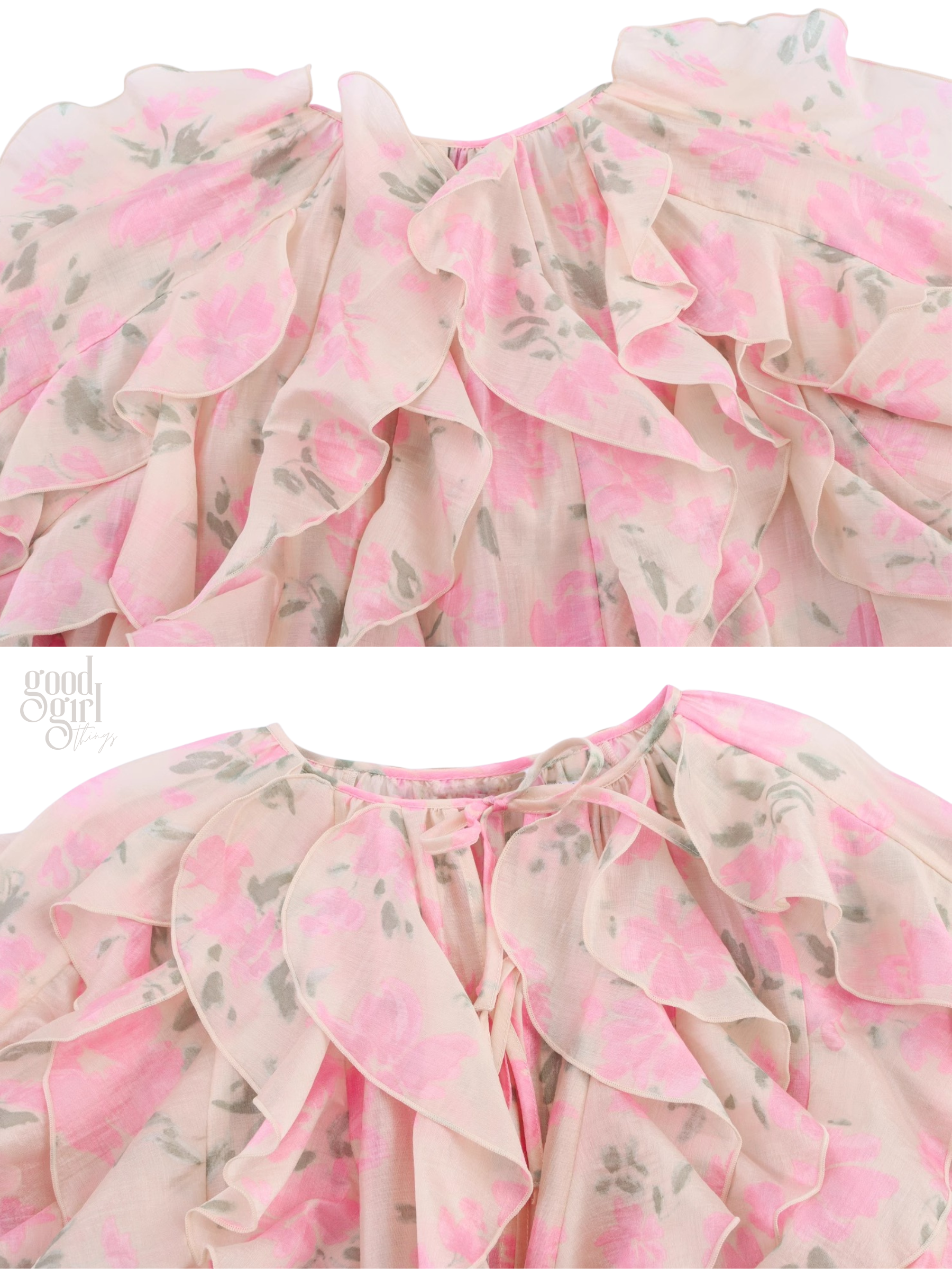 Maddox Floral Ruffle Lace-Up Blouse