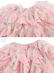 Maddox Floral Ruffle Lace-Up Blouse
