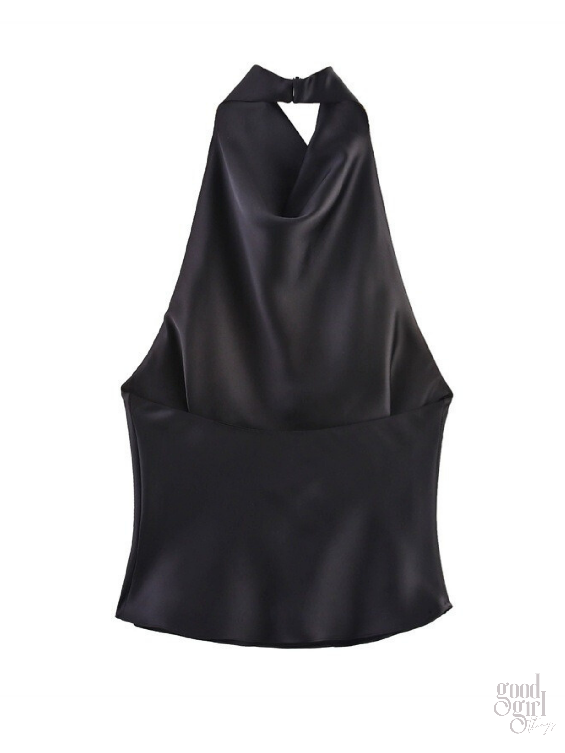 Akila Satin Button-Up Backless Top