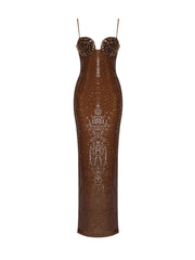 Cordelia Sequin Maxi Dress in Brown