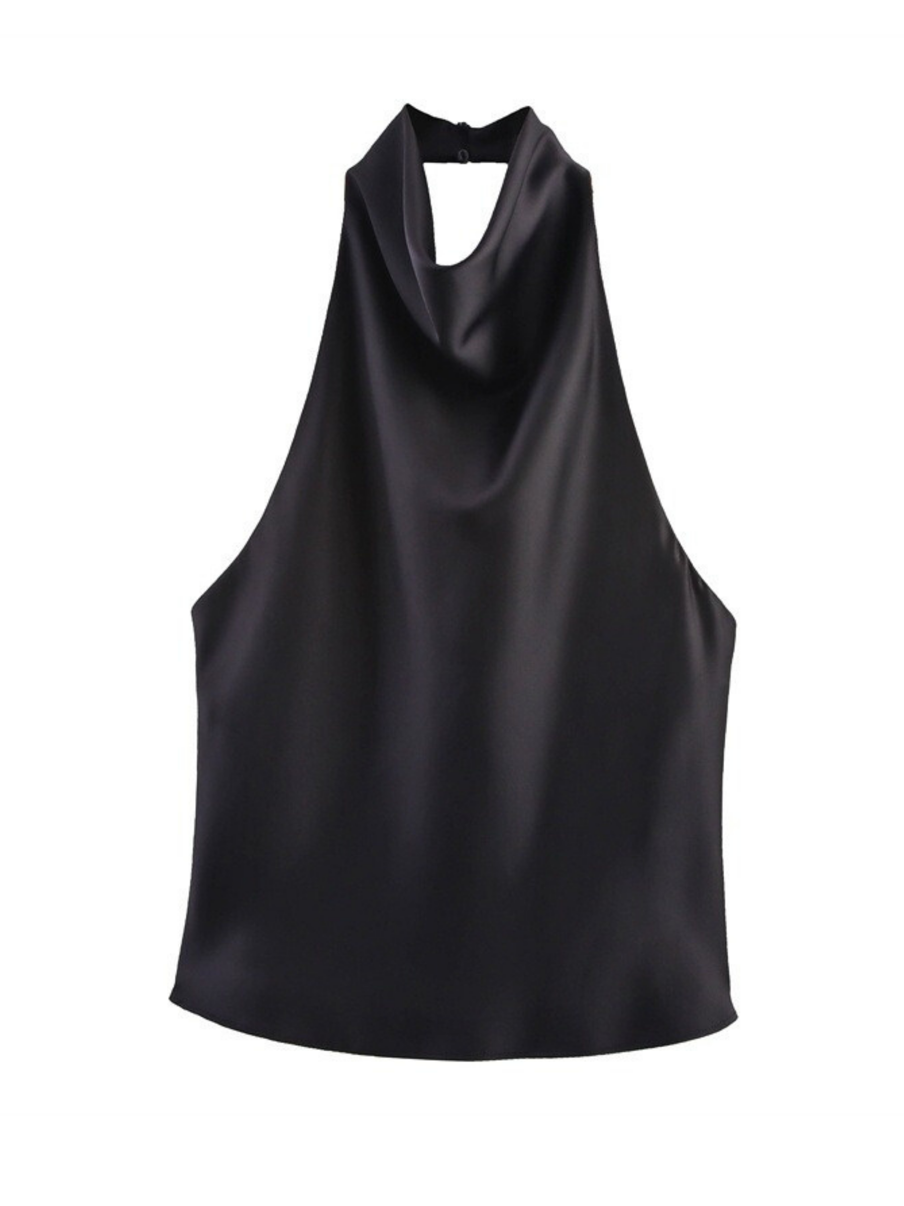 Akila Satin Button-Up Backless Top