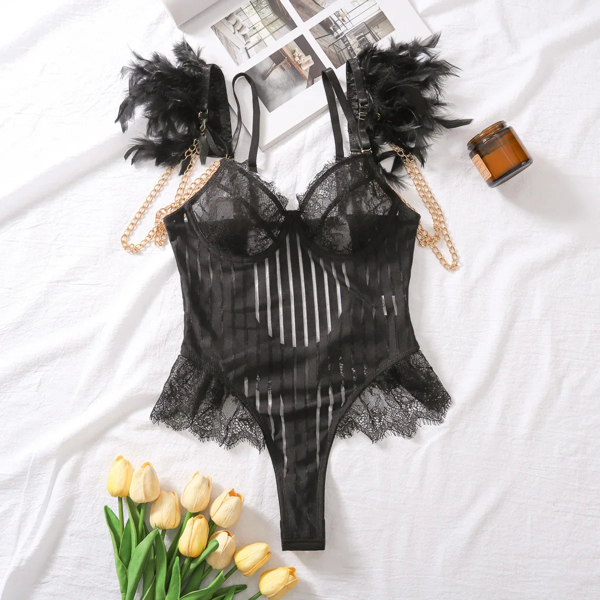 Bilizna Outfit Pajamas Set Garter Fancy Underwear Sekca Ensemble Lingeries Femmes Bra & Corset Vs