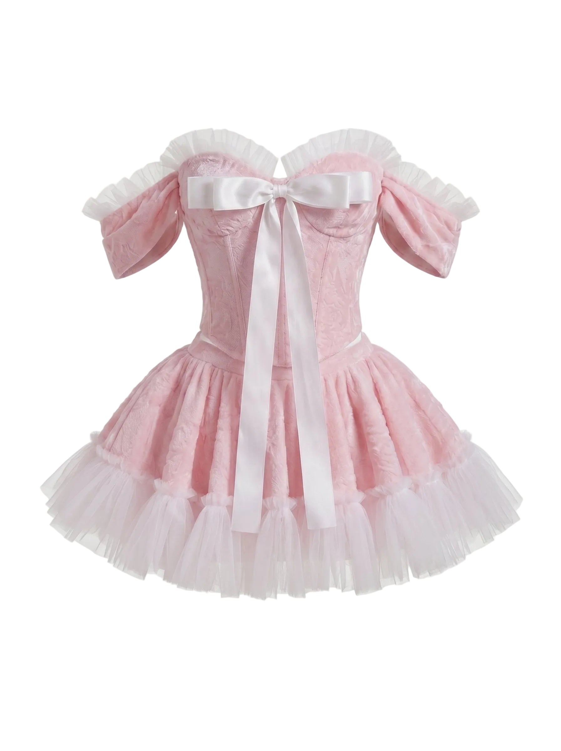 Bow Detail Tiered Skirt Set - Soft Pink