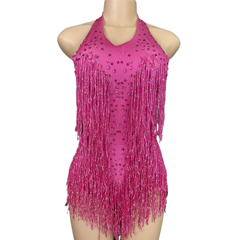 Dance Wear Latin Dance Bodysuit Competition Uniform Party Tassel Elegant Sleeveless Romper