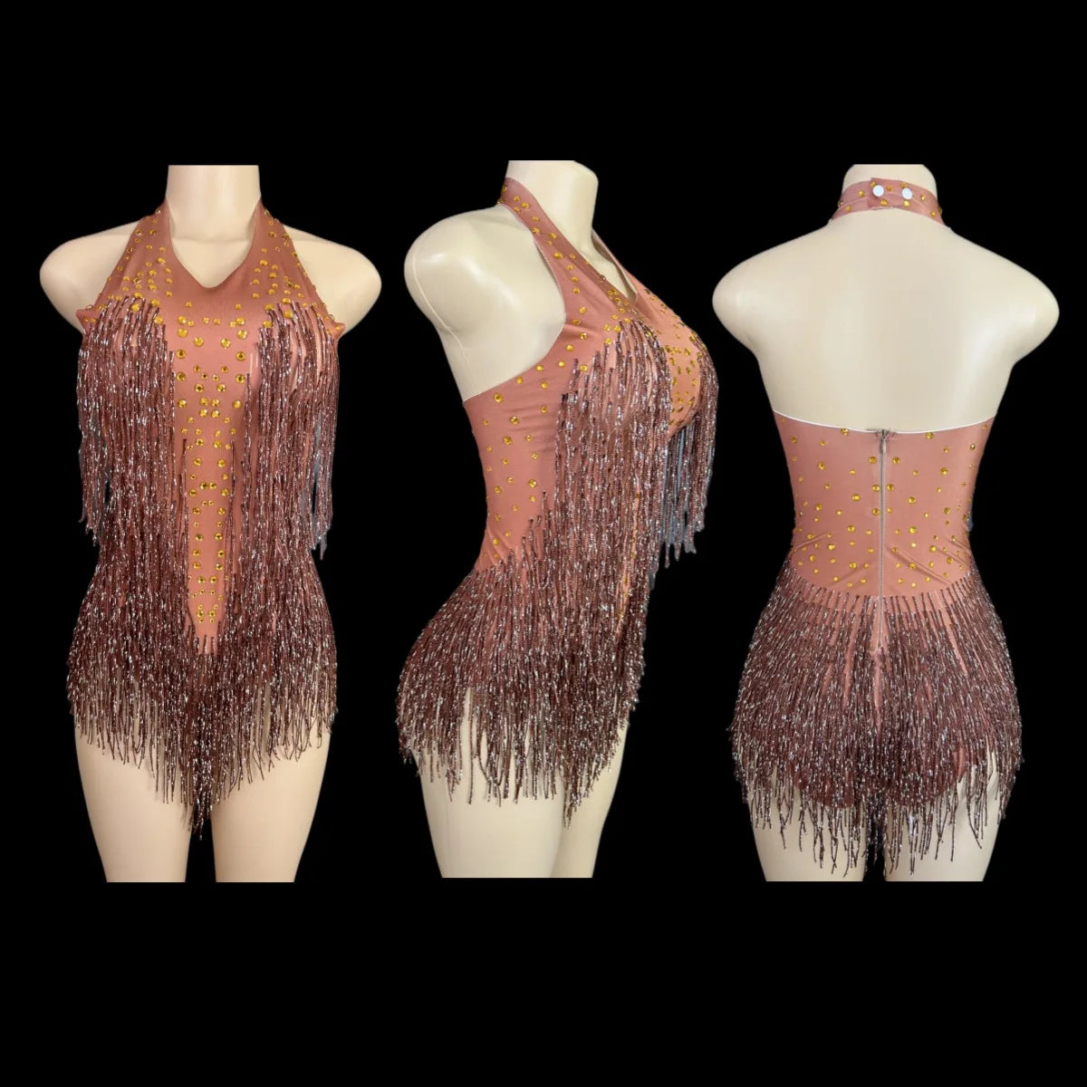 Dance Wear Latin Dance Bodysuit Competition Uniform Party Tassel Elegant Sleeveless Romper