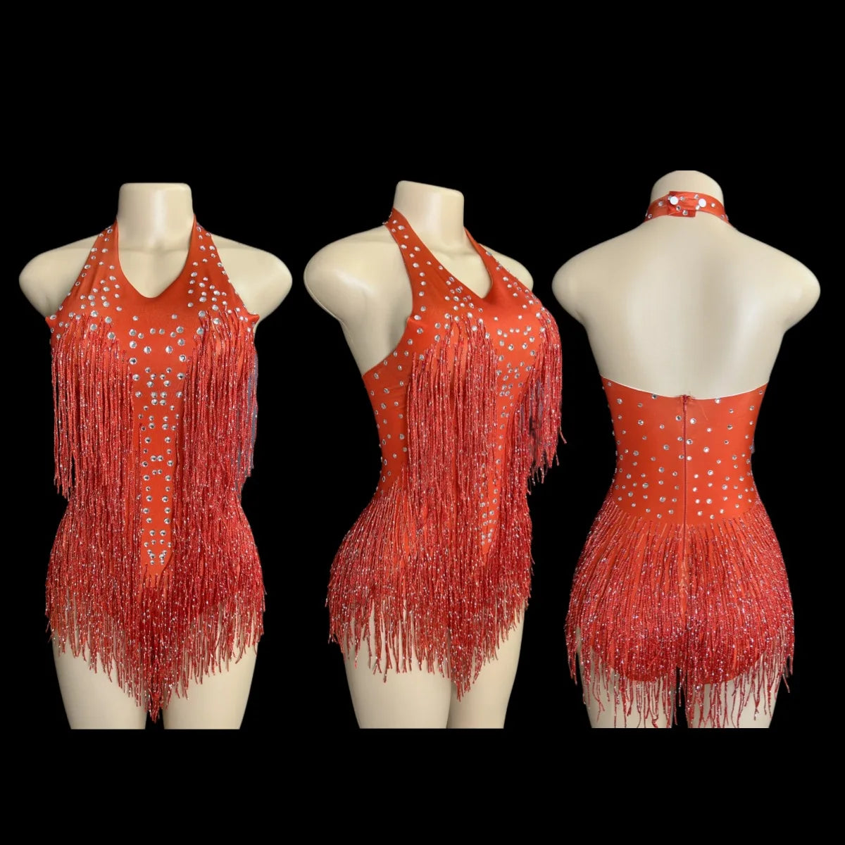 Dance Wear Latin Dance Bodysuit Competition Uniform Party Tassel Elegant Sleeveless Romper