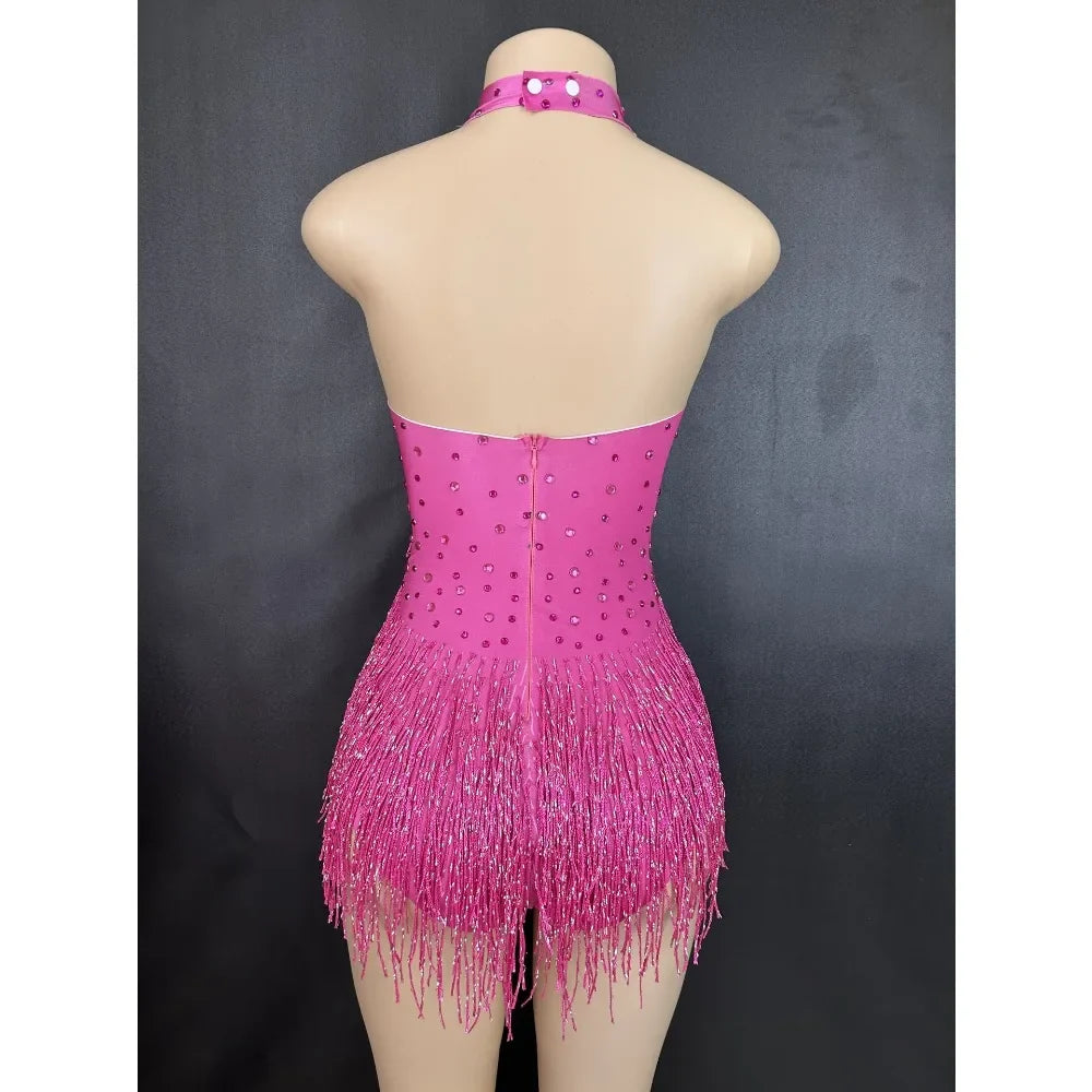 Dance Wear Latin Dance Bodysuit Competition Uniform Party Tassel Elegant Sleeveless Romper