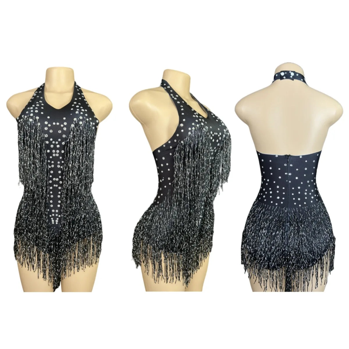 Dance Wear Latin Dance Bodysuit Competition Uniform Party Tassel Elegant Sleeveless Romper