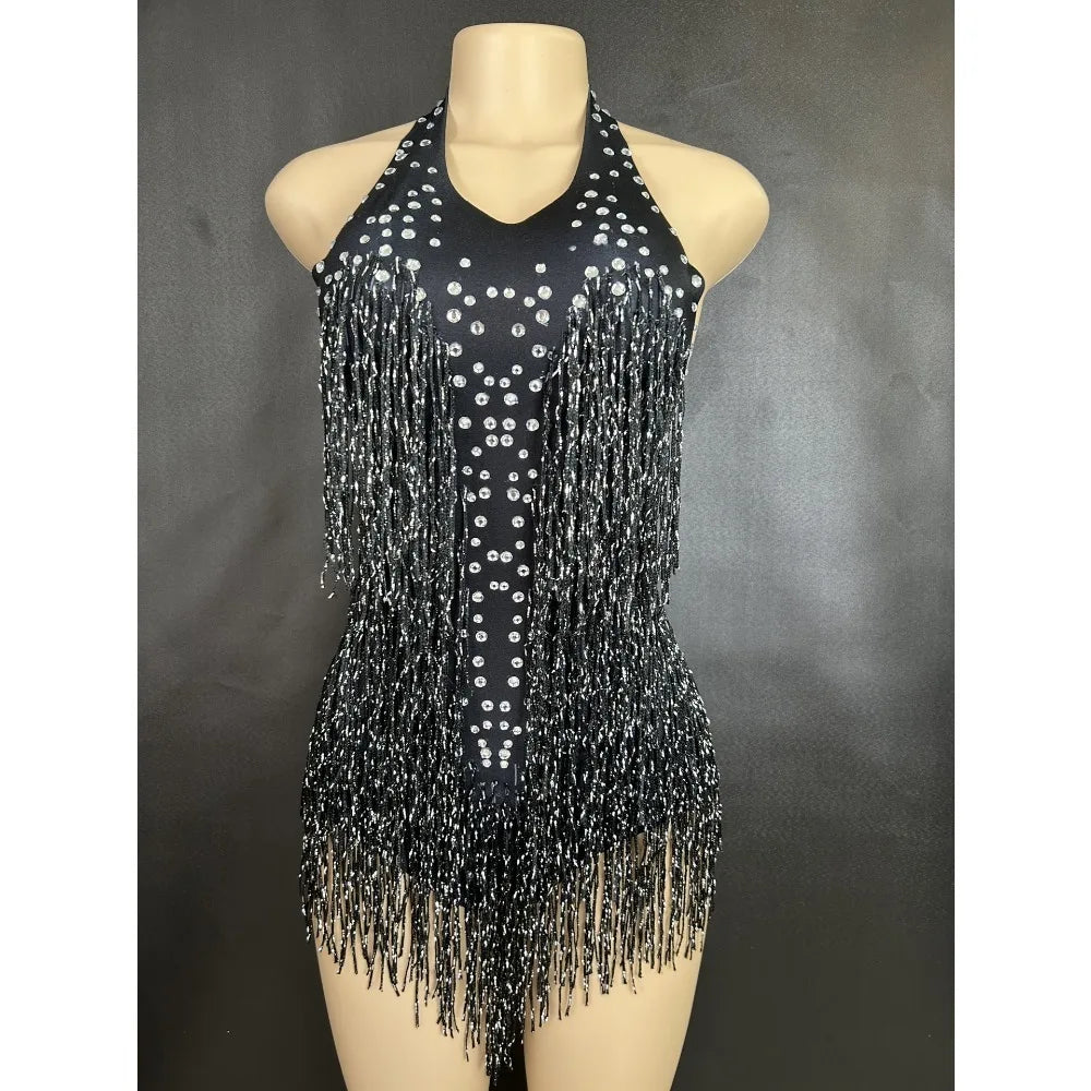 Dance Wear Latin Dance Bodysuit Competition Uniform Party Tassel Elegant Sleeveless Romper