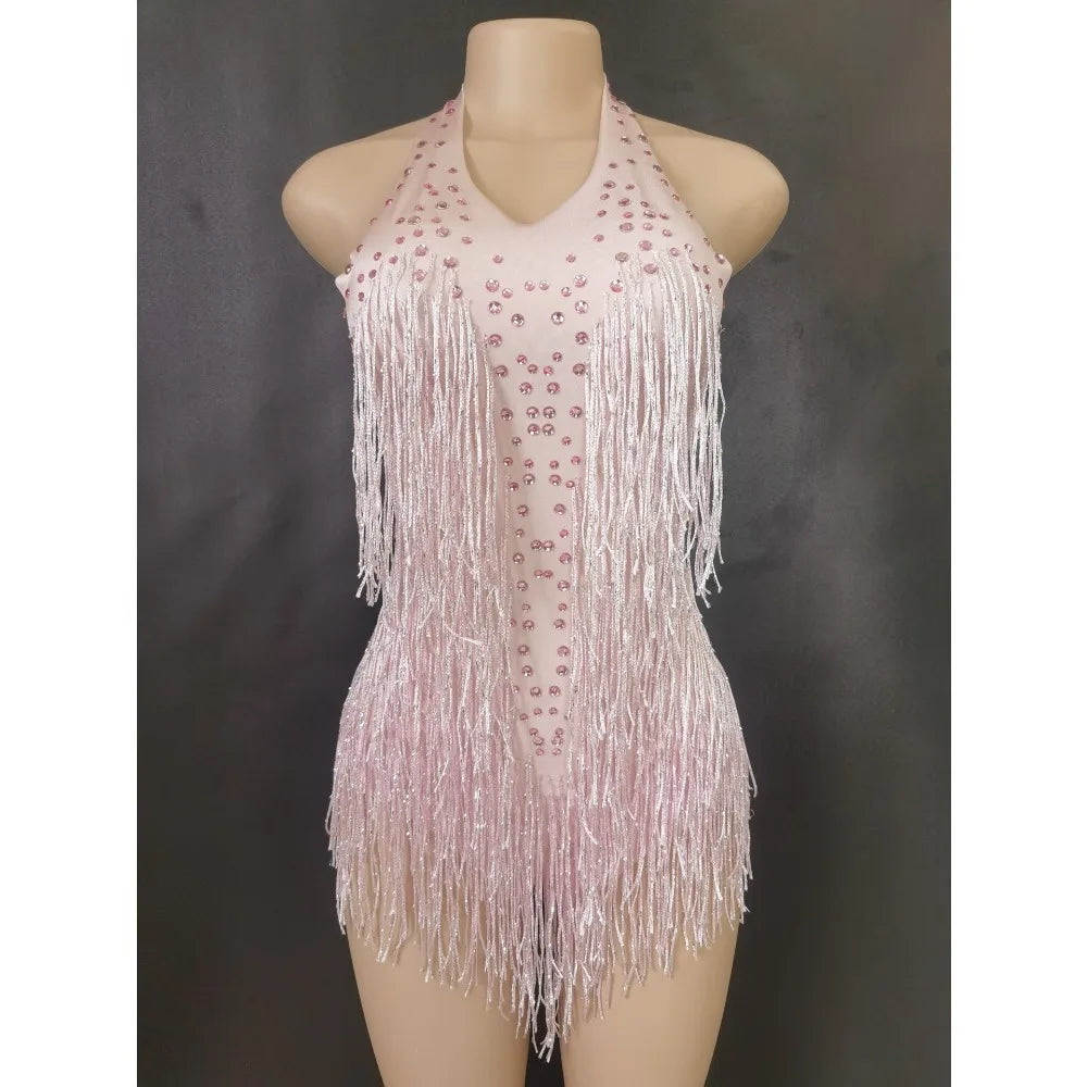 Dance Wear Latin Dance Bodysuit Competition Uniform Party Tassel Elegant Sleeveless Romper
