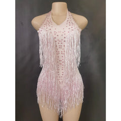 Dance Wear Latin Dance Bodysuit Competition Uniform Party Tassel Elegant Sleeveless Romper