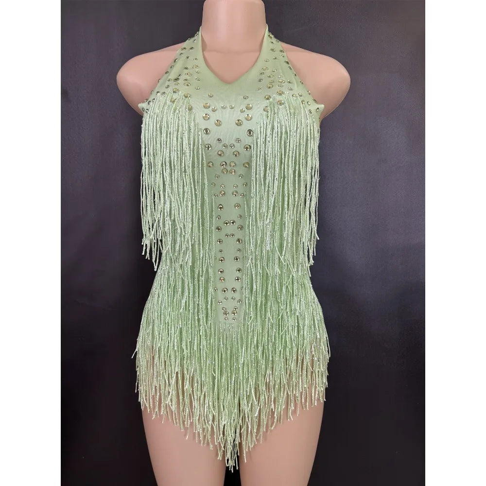 Dance Wear Latin Dance Bodysuit Competition Uniform Party Tassel Elegant Sleeveless Romper
