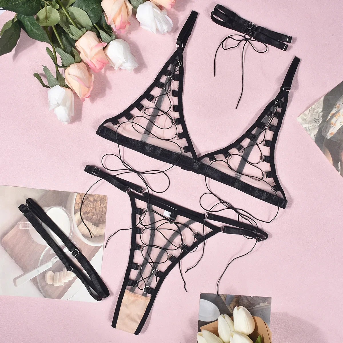 Erotic Lingerie Sets Underwear Below See-through Lingeries Set Elegant Sets