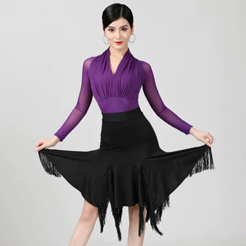 Dancewear Performance Ompetition Skirt Latin Dress Fringe Skirt Elegant